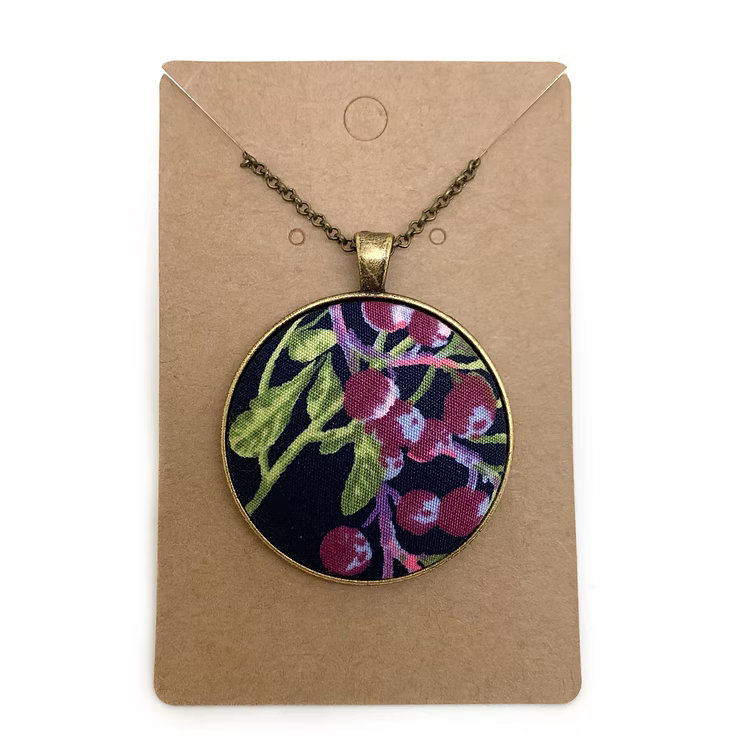 Navy Floral - Large Fabric Button Necklace
