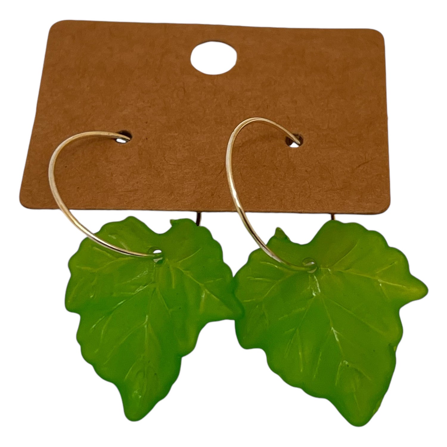 Bright Green Leaf Charm Earrings