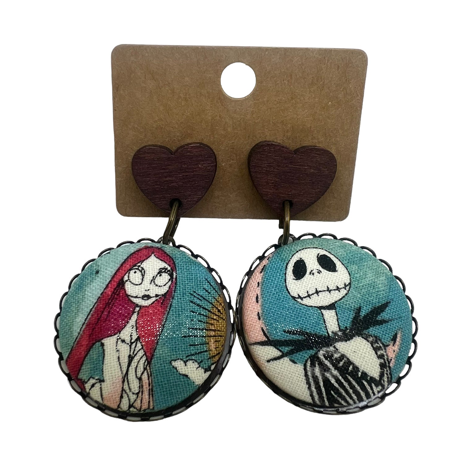 Jack & Sally Fabric Button Drop Earrings
