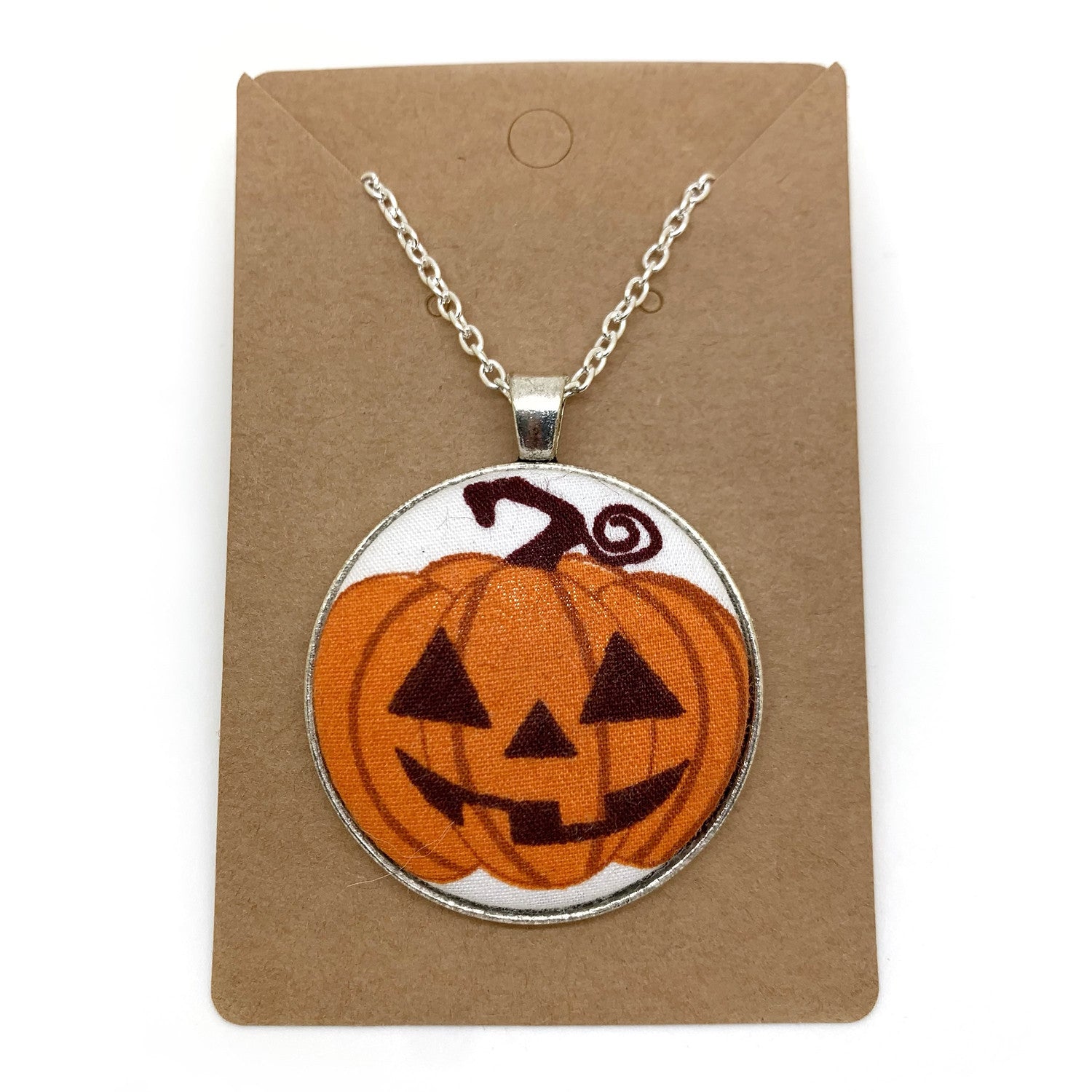 Grinning Pumpkin - Large Fabric Button Necklace