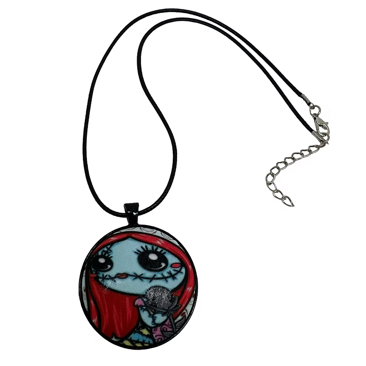 Cartoon Jack & Sally - Large Fabric Button Necklace