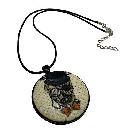 Steampunk Skull Stag - Large Fabric Button Necklace