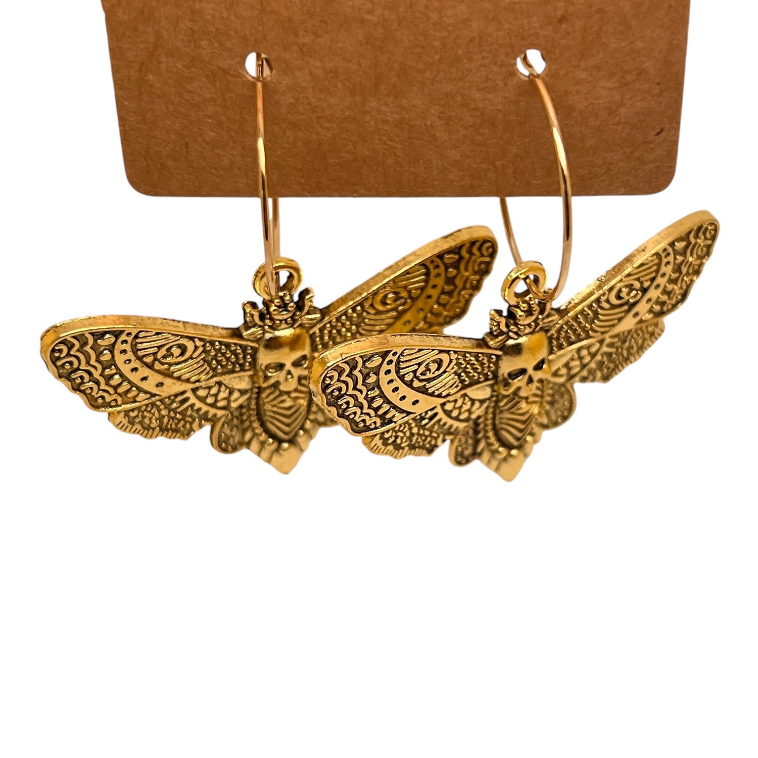 Large Golden Death Moth Charm Earrings