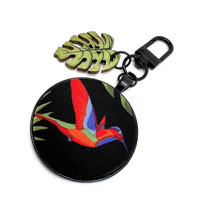 Tropical Bird Monstera Key Ring