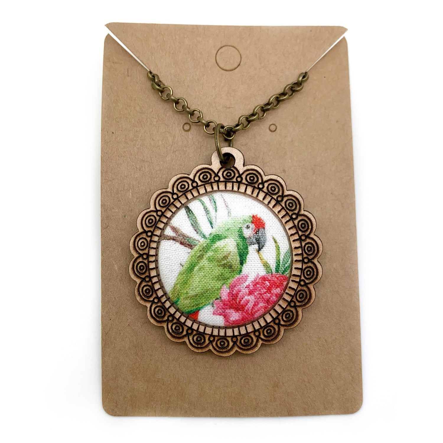 Green Parrot - Wood Frame Necklace