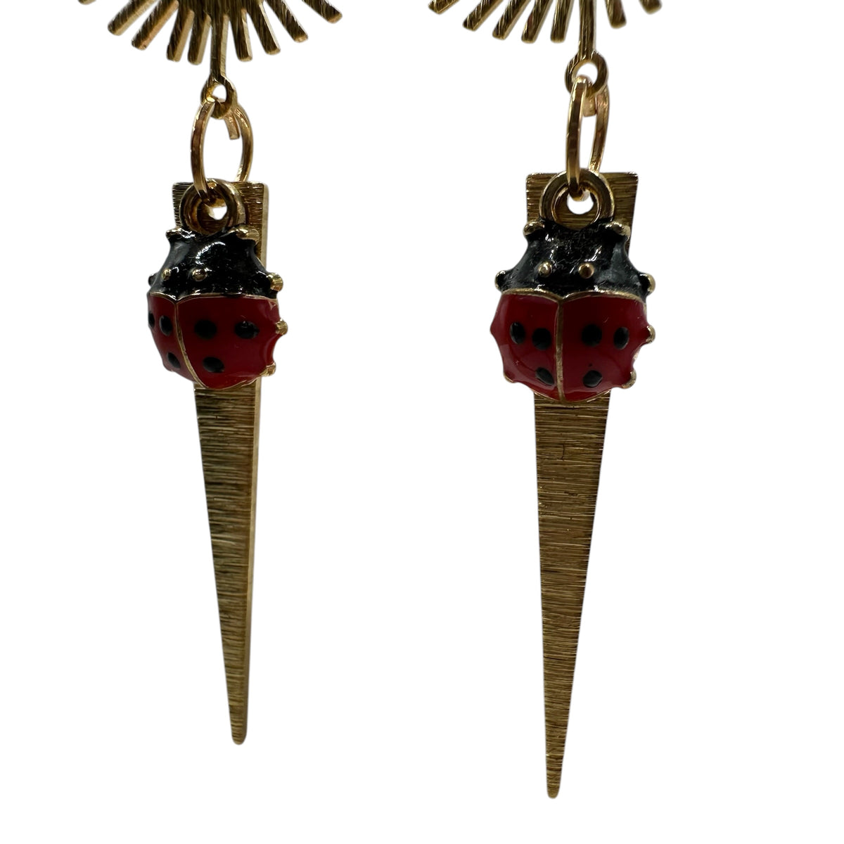 Scarlet Rebel Ladybird Earrings – champagne gold-tone ladybird and dagger drop earrings