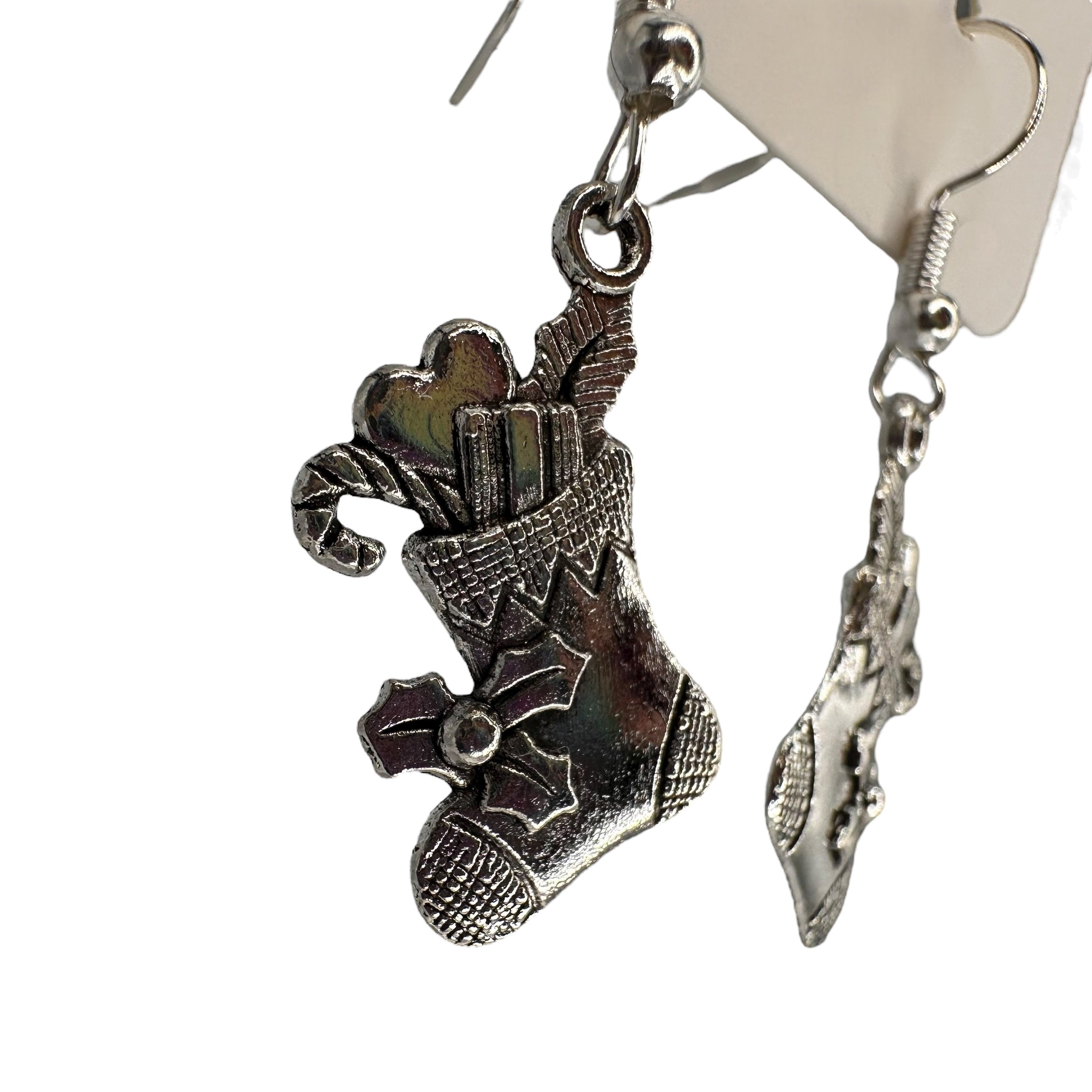 Silver Stocking Charm Earrings