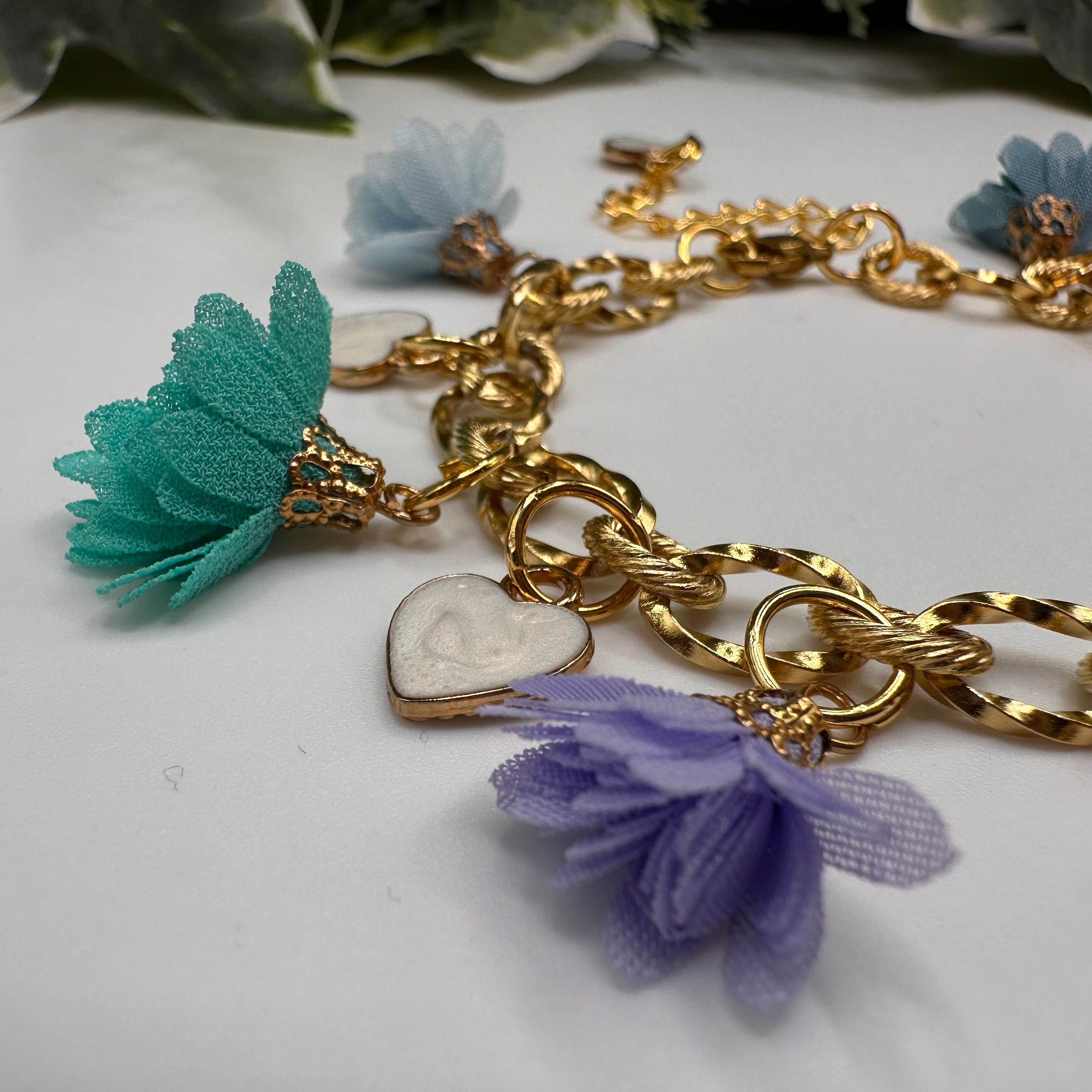 Hearts & Flowers Muted Pastel Charm Bracelet