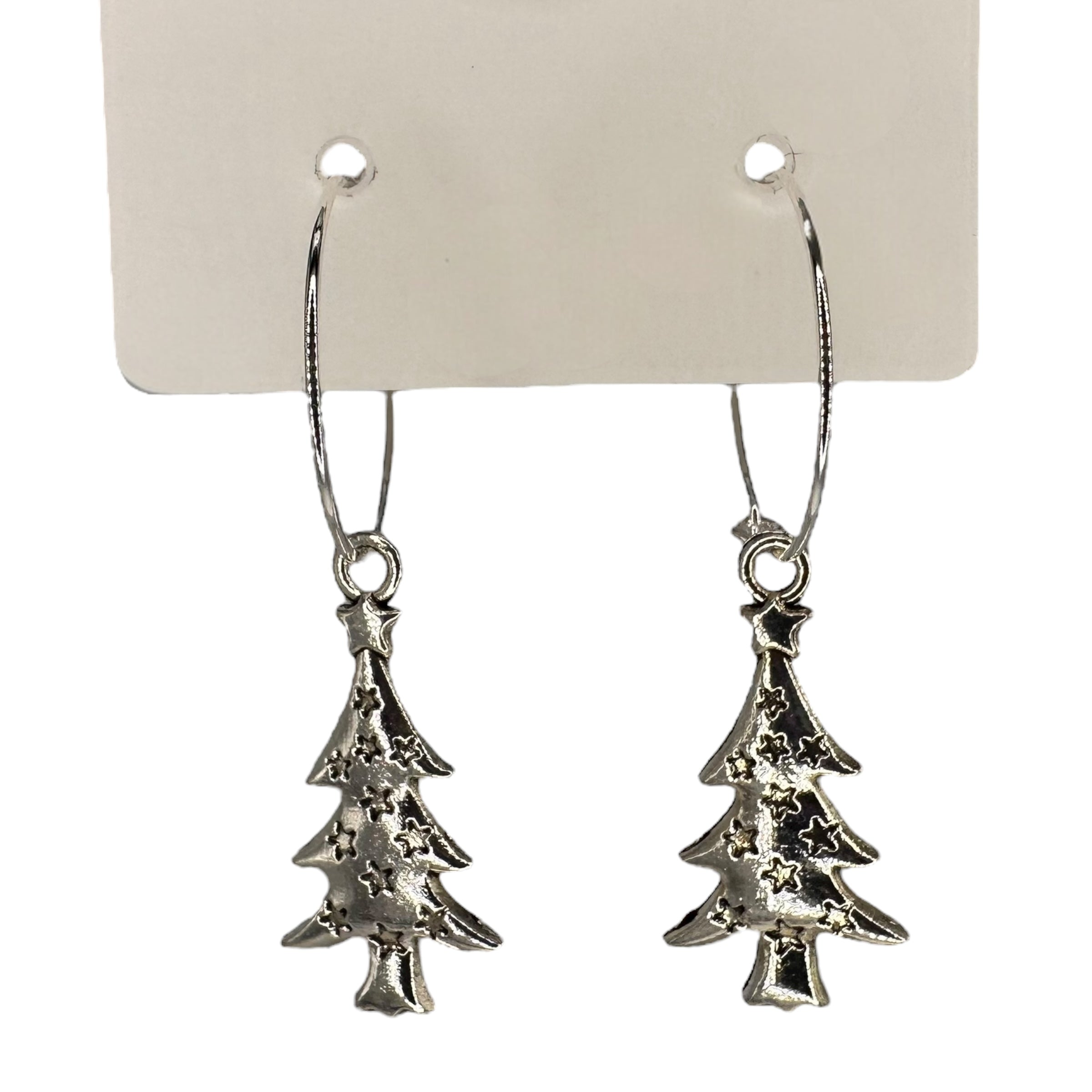 Silver Star Christmas Tree Charm Earrings