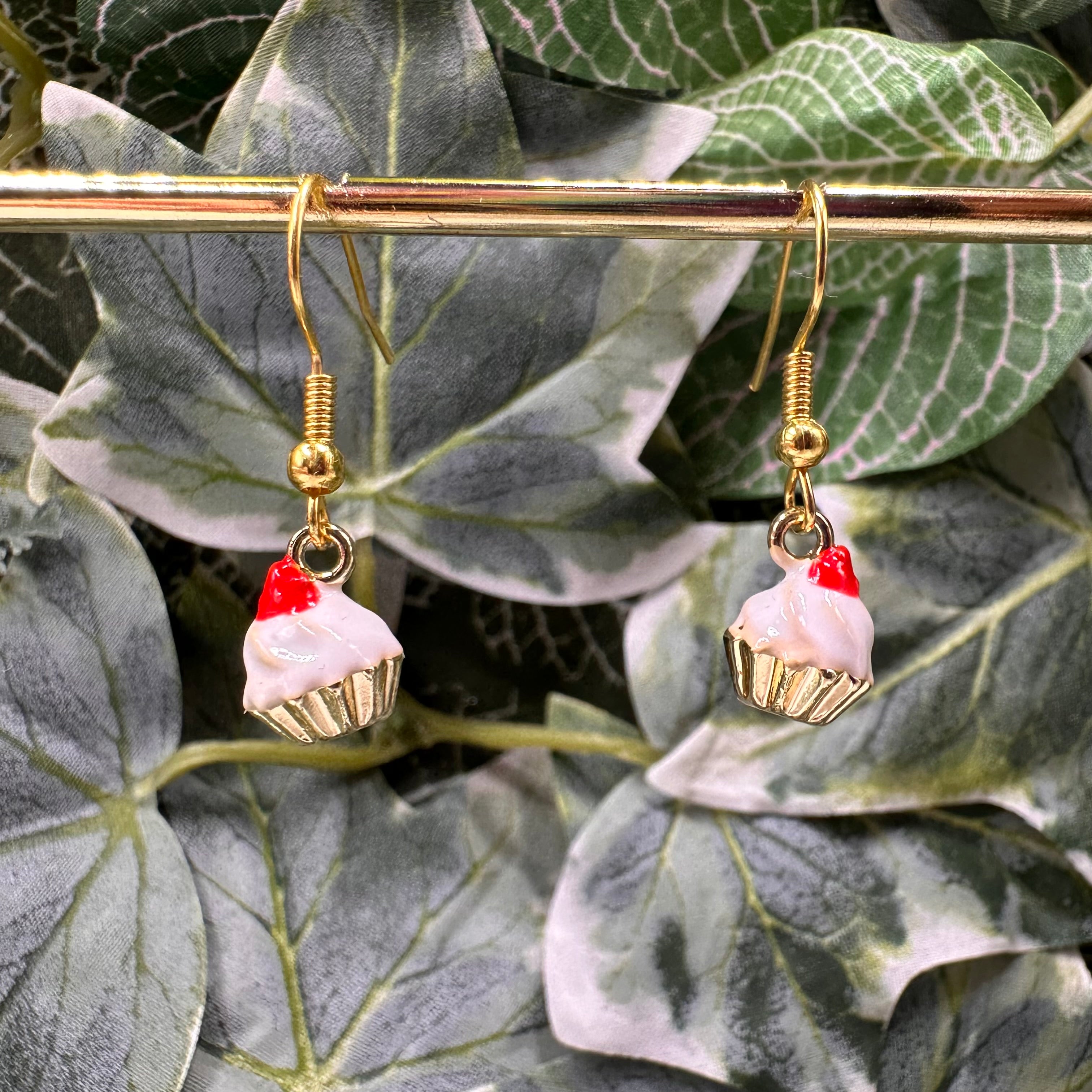 Iced Cherry Cupcake Charm Earrings