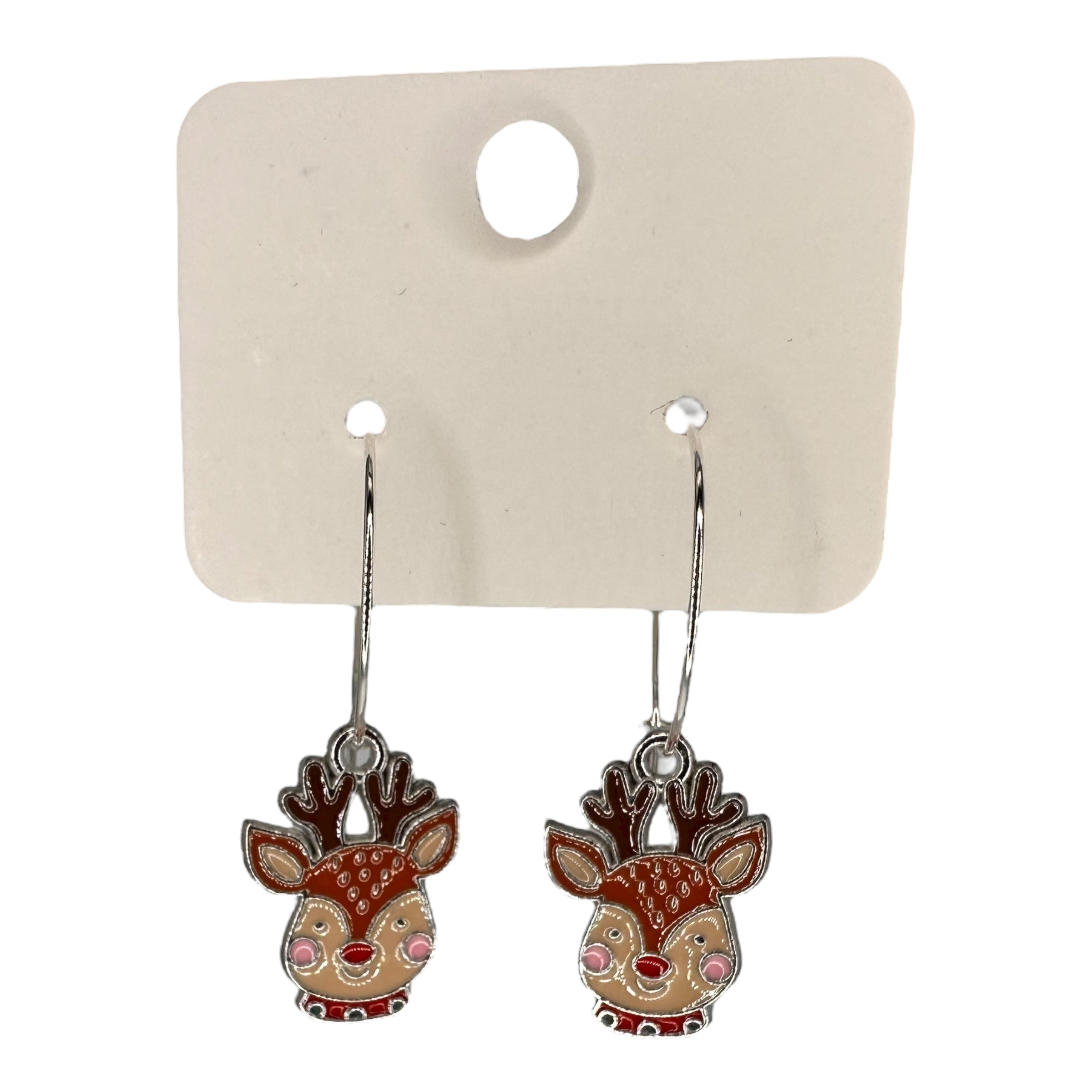 Silver Rudolph Face Charm Earrings