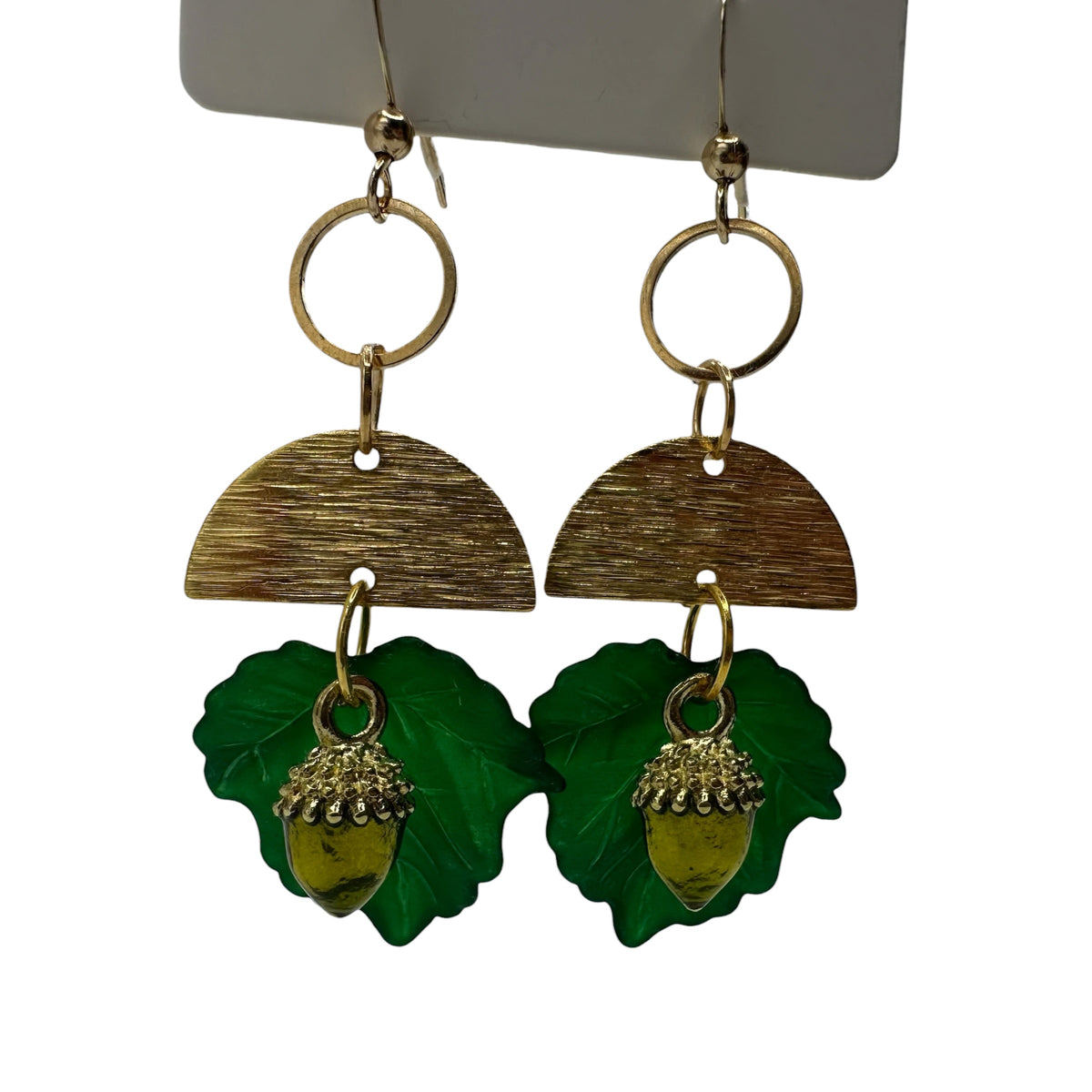 Oak & Ivy Acorn Earrings – champagne gold-tone leaf and acorn charm earrings