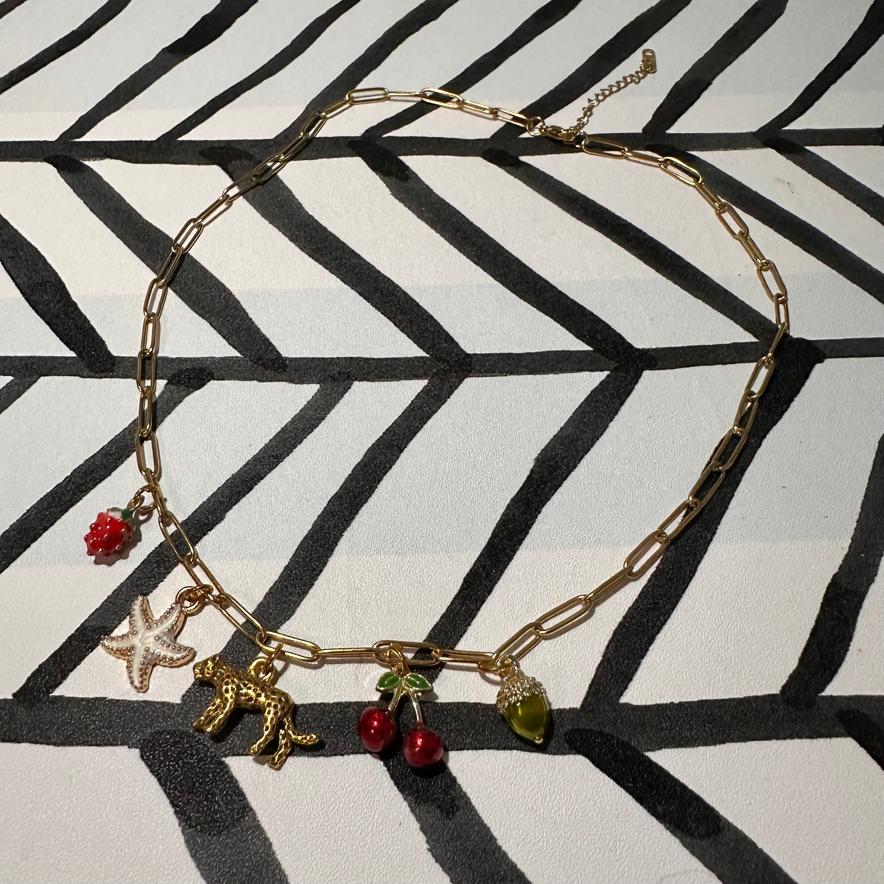 Cherry Leopard Parade - Multi-Charm Necklace