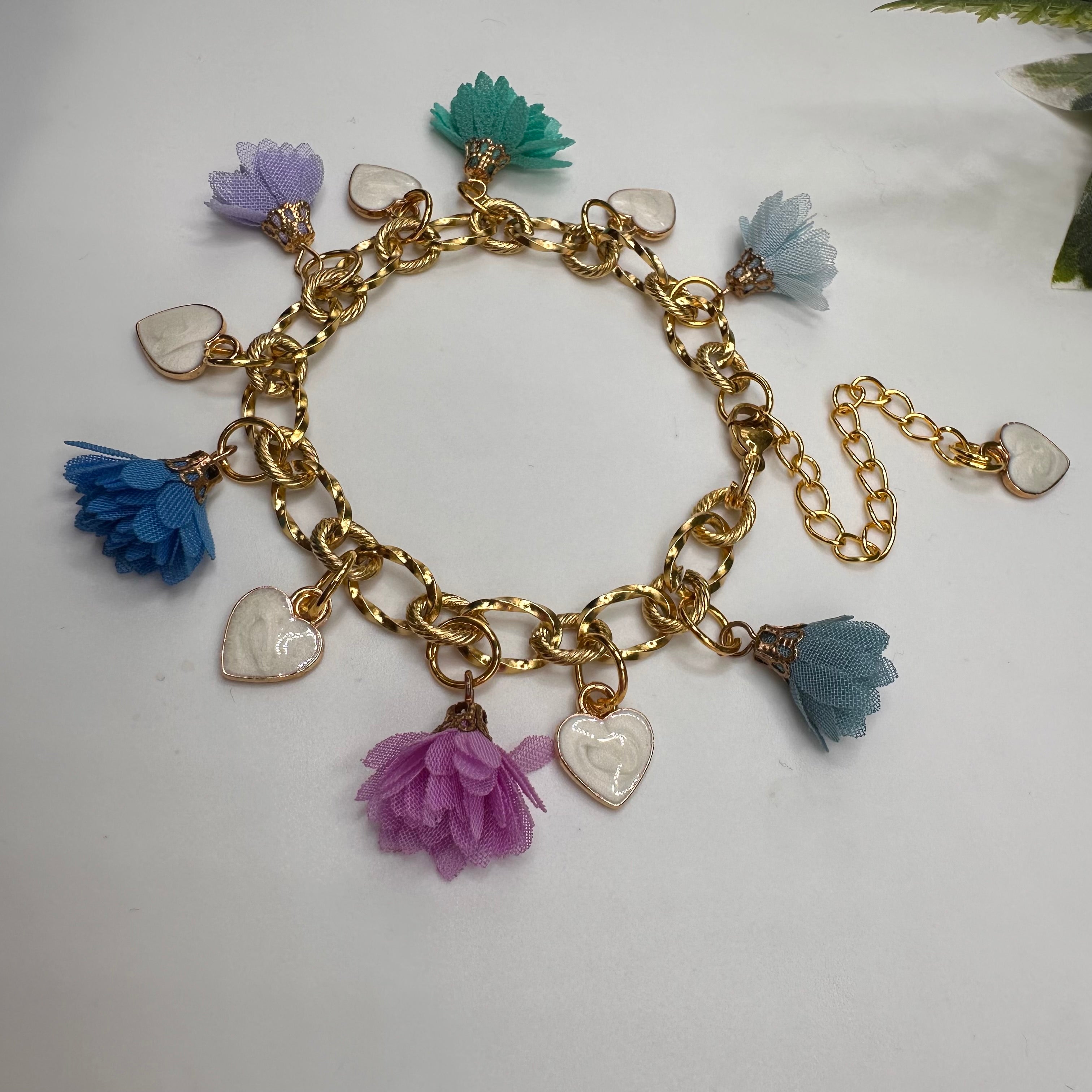 Hearts & Flowers Muted Pastel Charm Bracelet