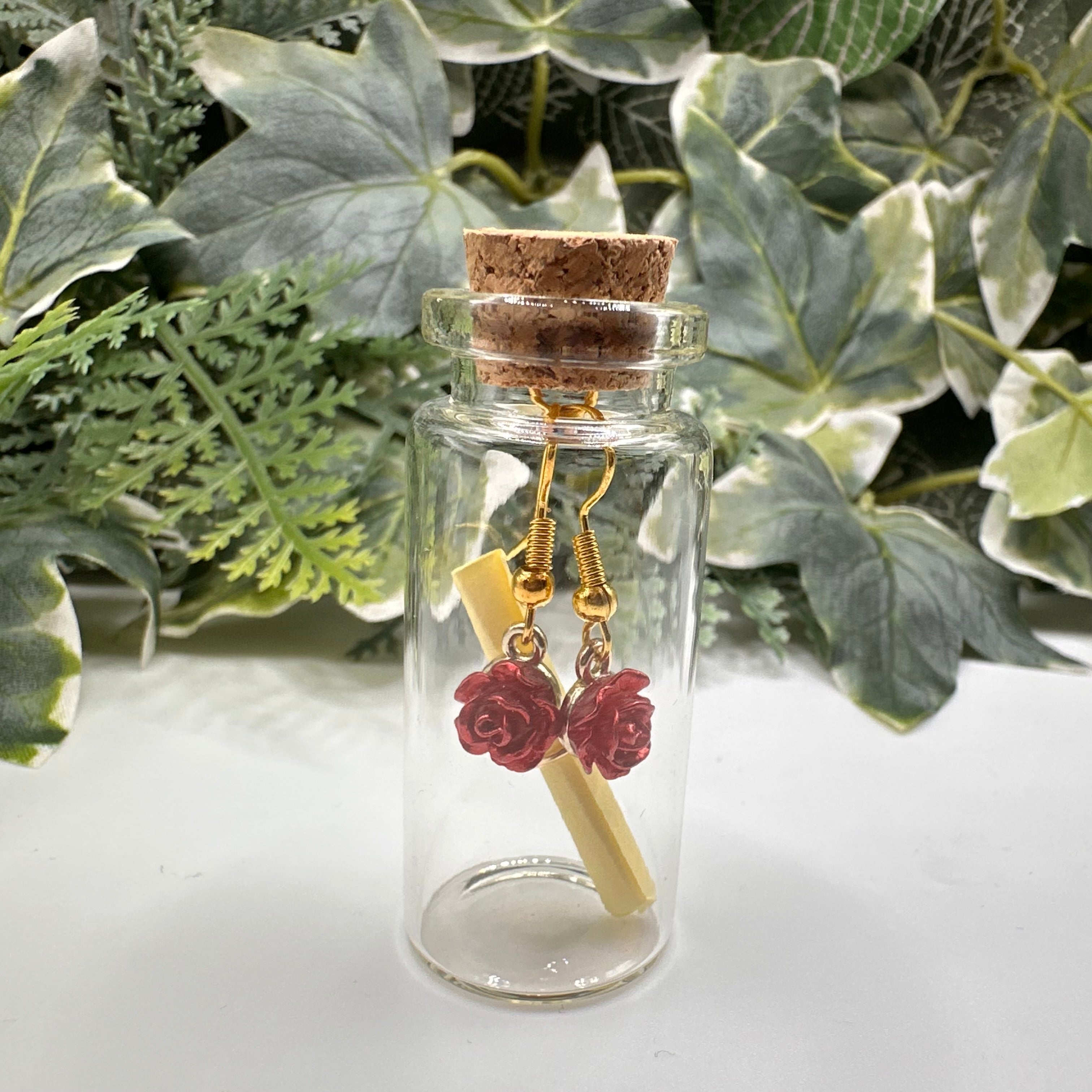 Red Rose Bottled Charm Earrings - Gift Boxed