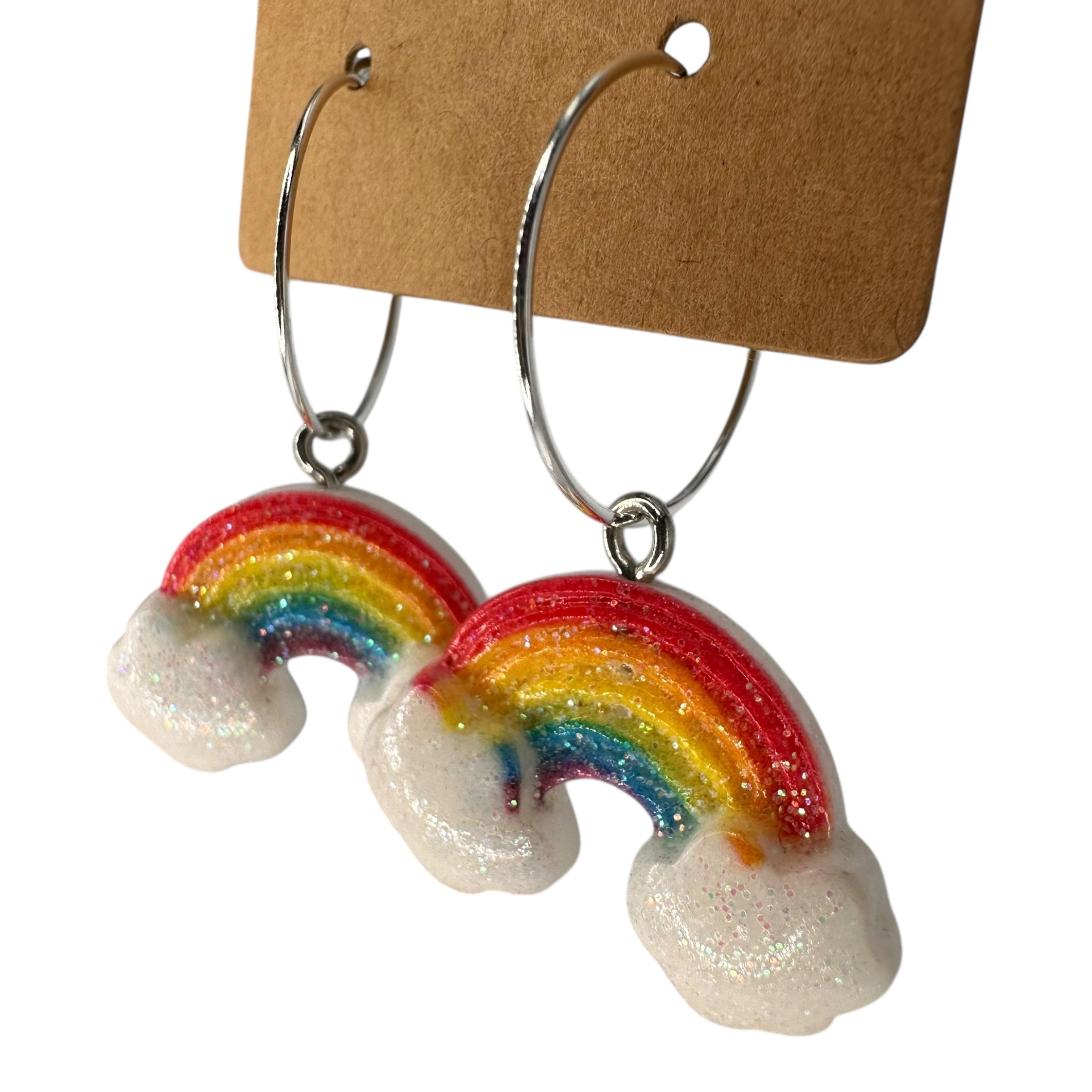 Red Glitter Rainbow Charm Earrings