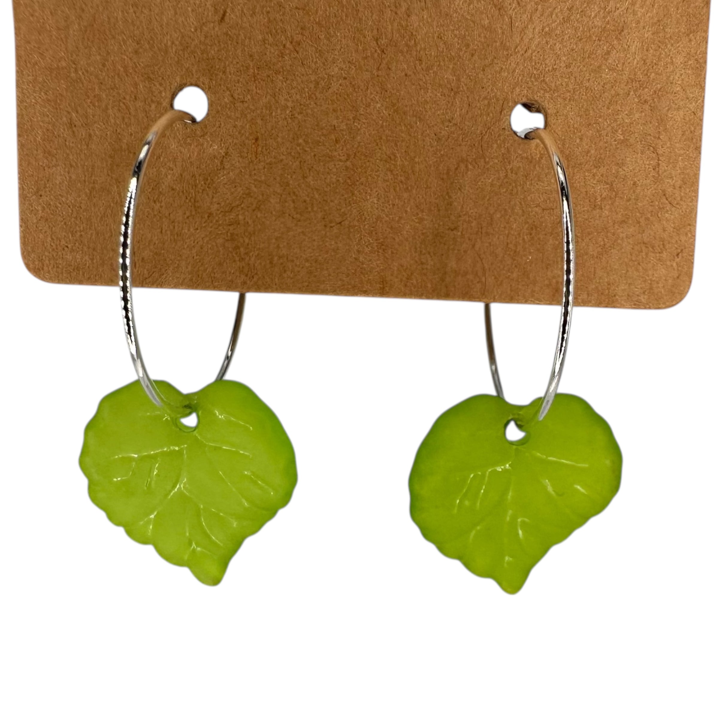 Green Heart Leaves Charm Earrings