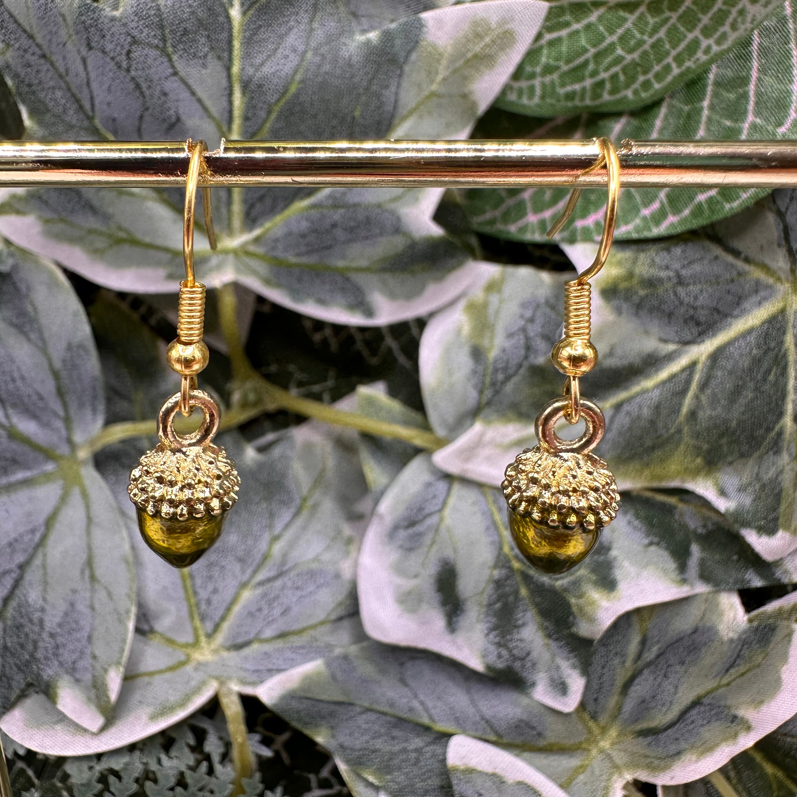 Green Acorn Charm Earrings