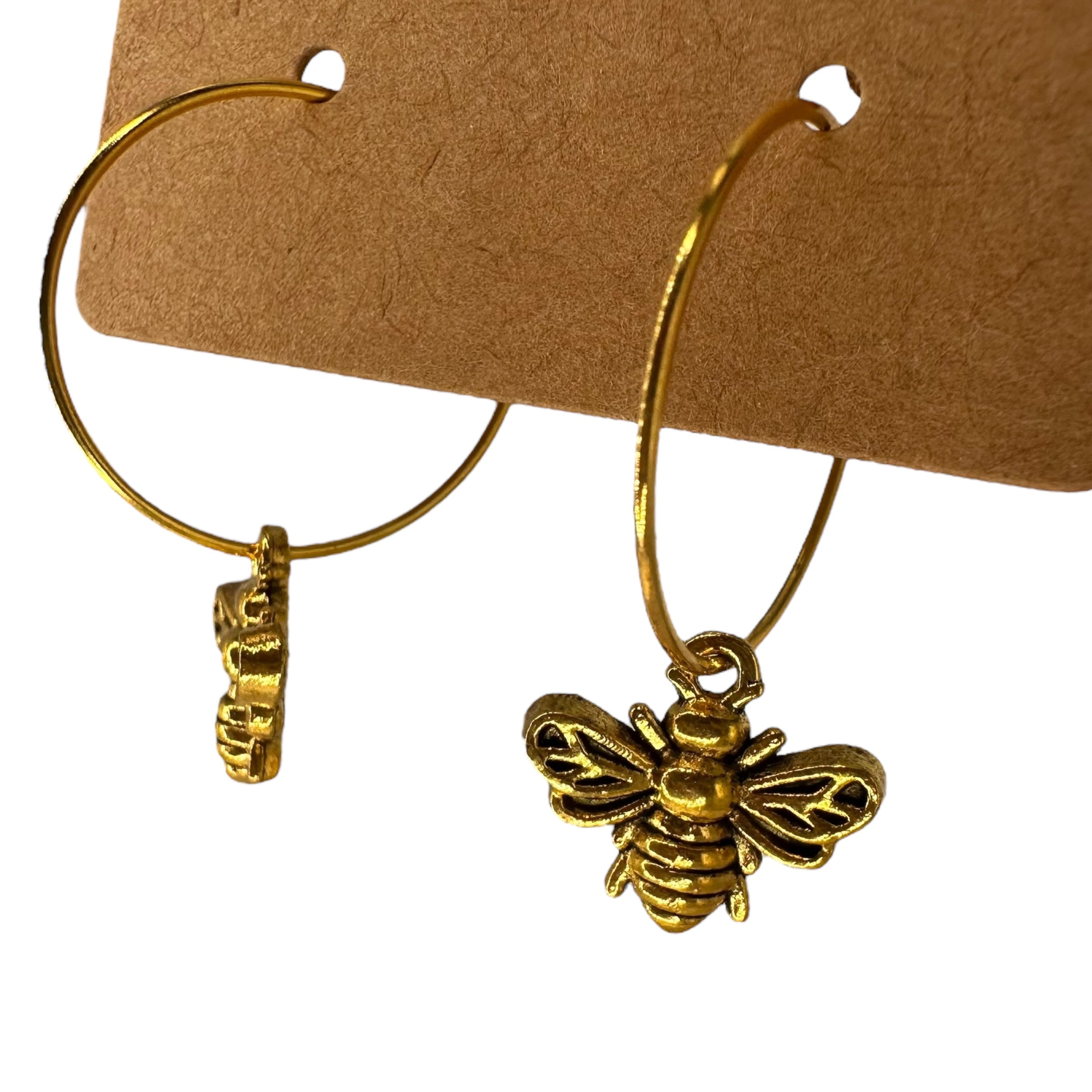 Gold Bee Charm Earrings