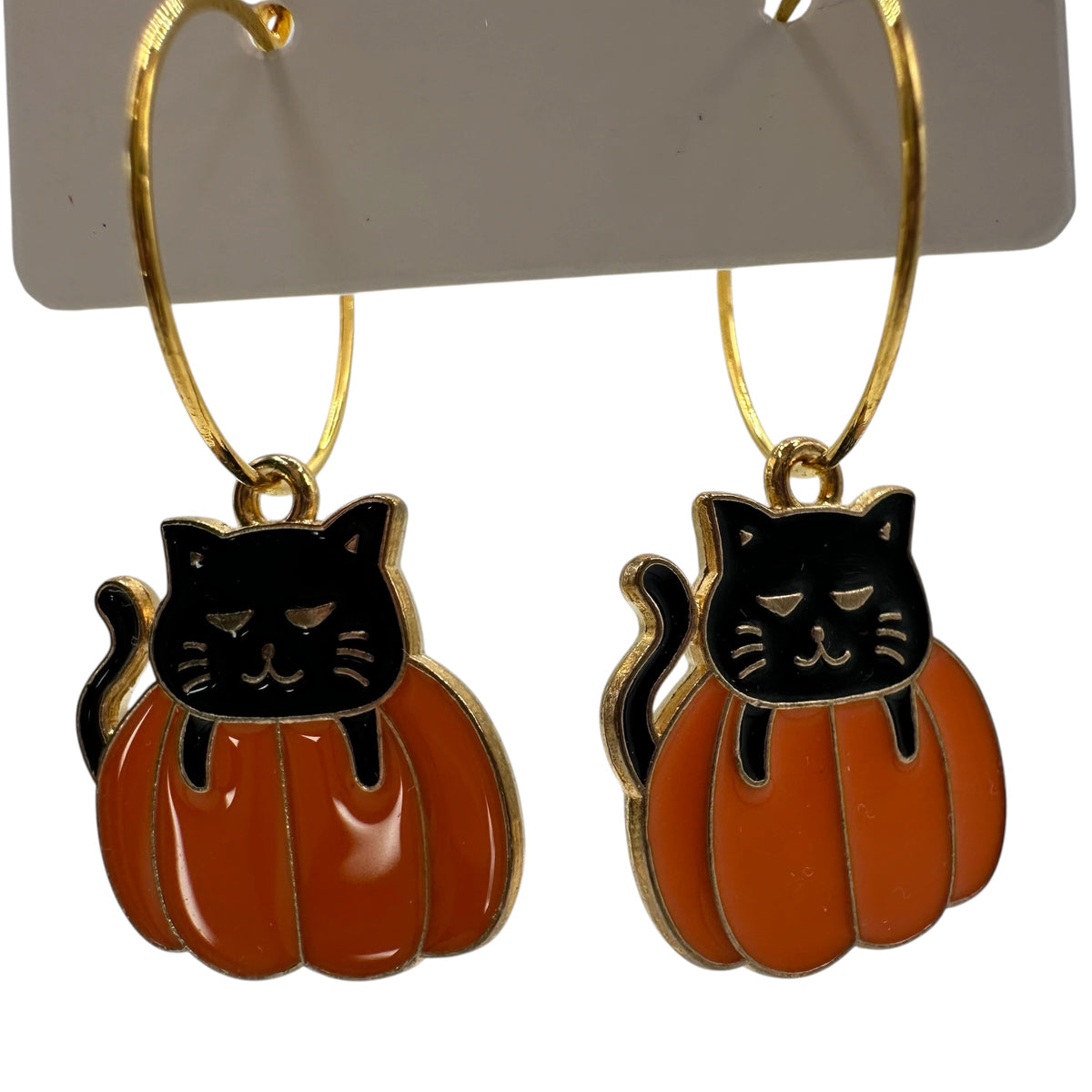 Black Cat in a Pumpkin Charm Earrings