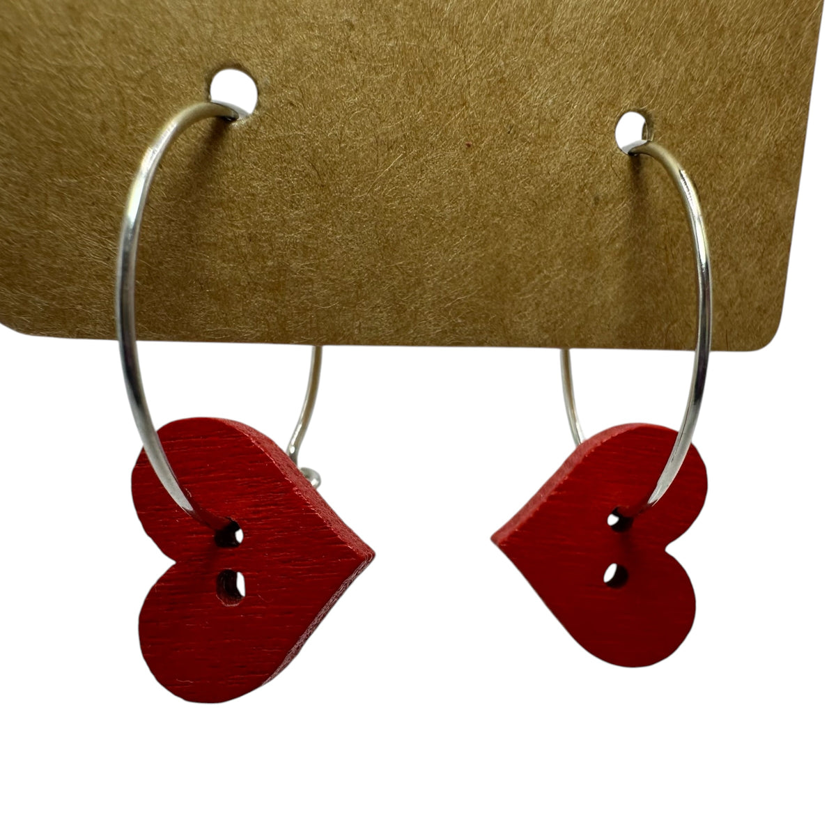Red Heart Button Charm Earrings