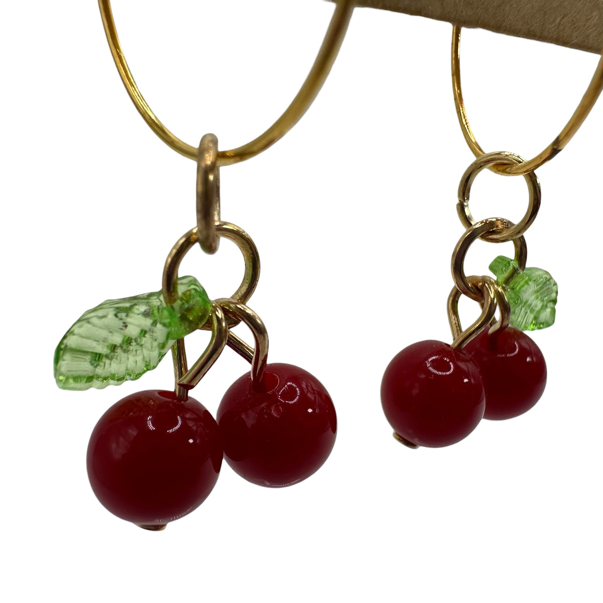 Dark Red Cherry Bead Charm Earrings
