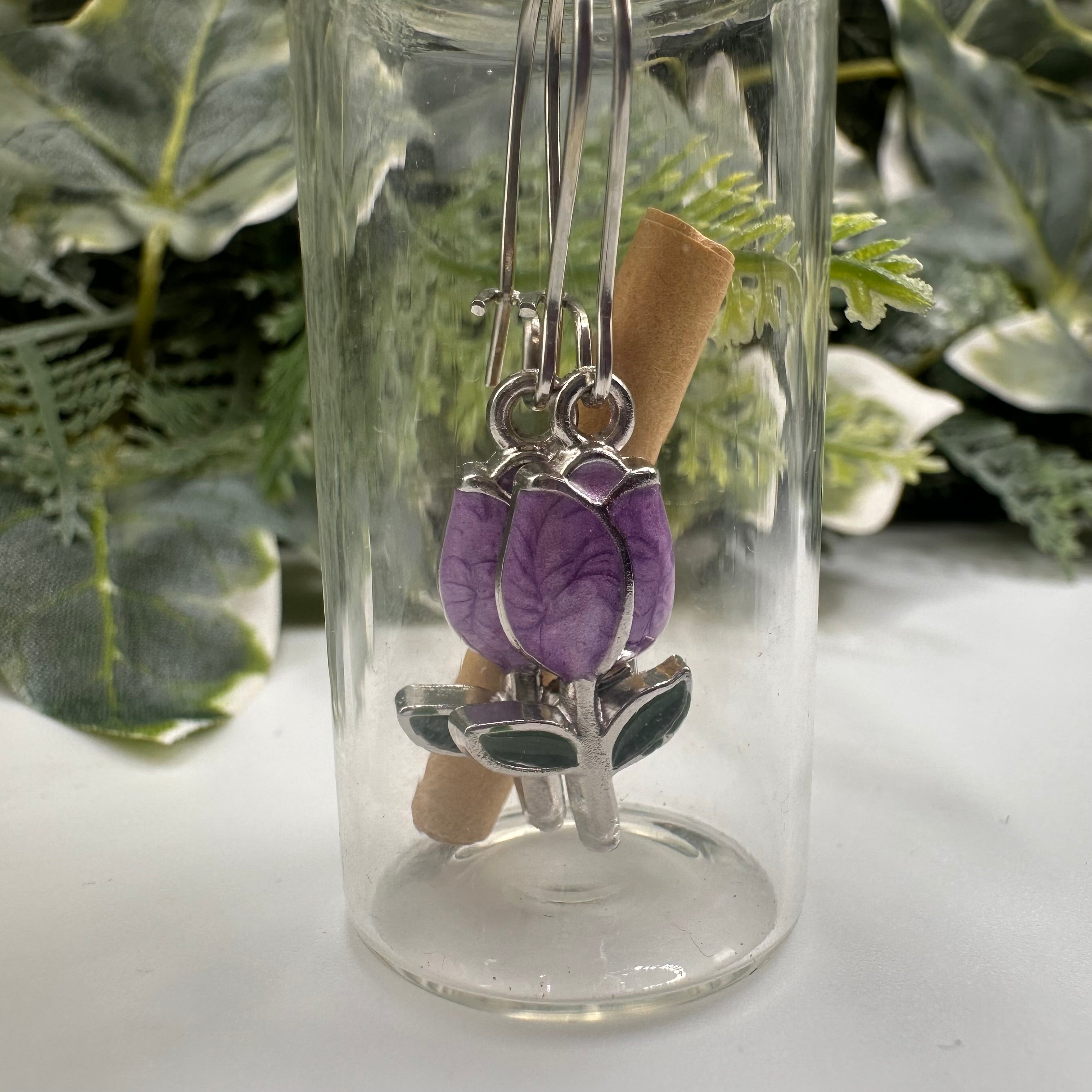 Purple Tulip Bottled Charm Earrings
