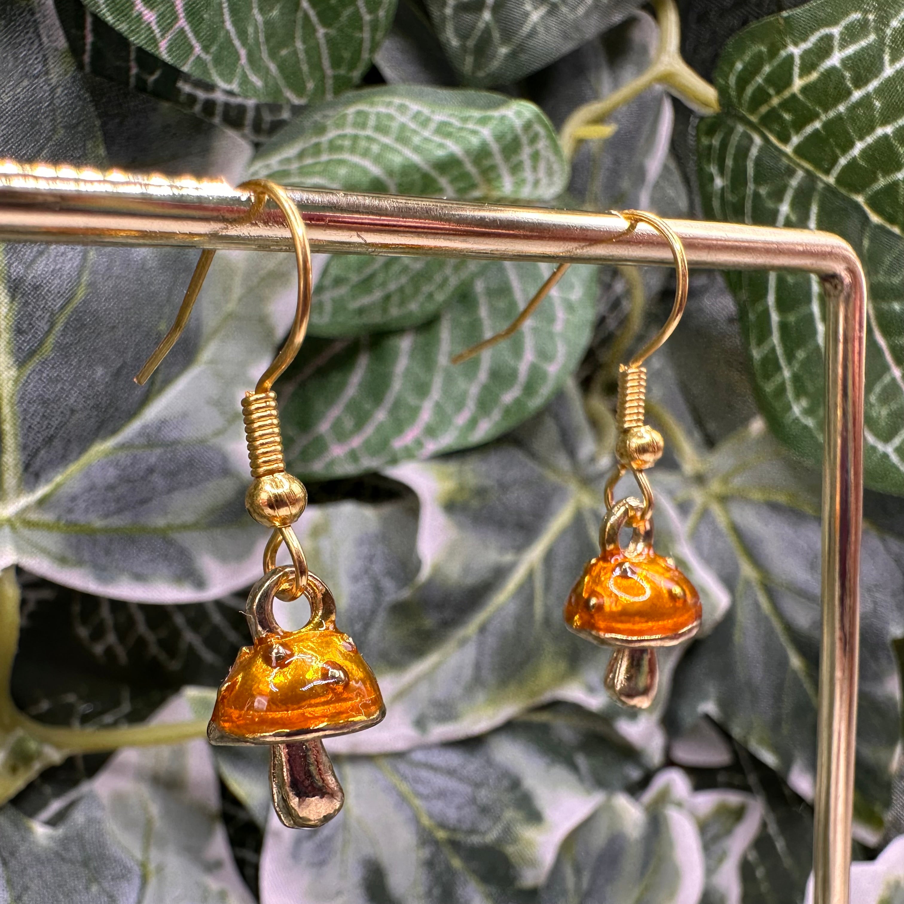 Autumn Orange Toadstool Charm Earrings