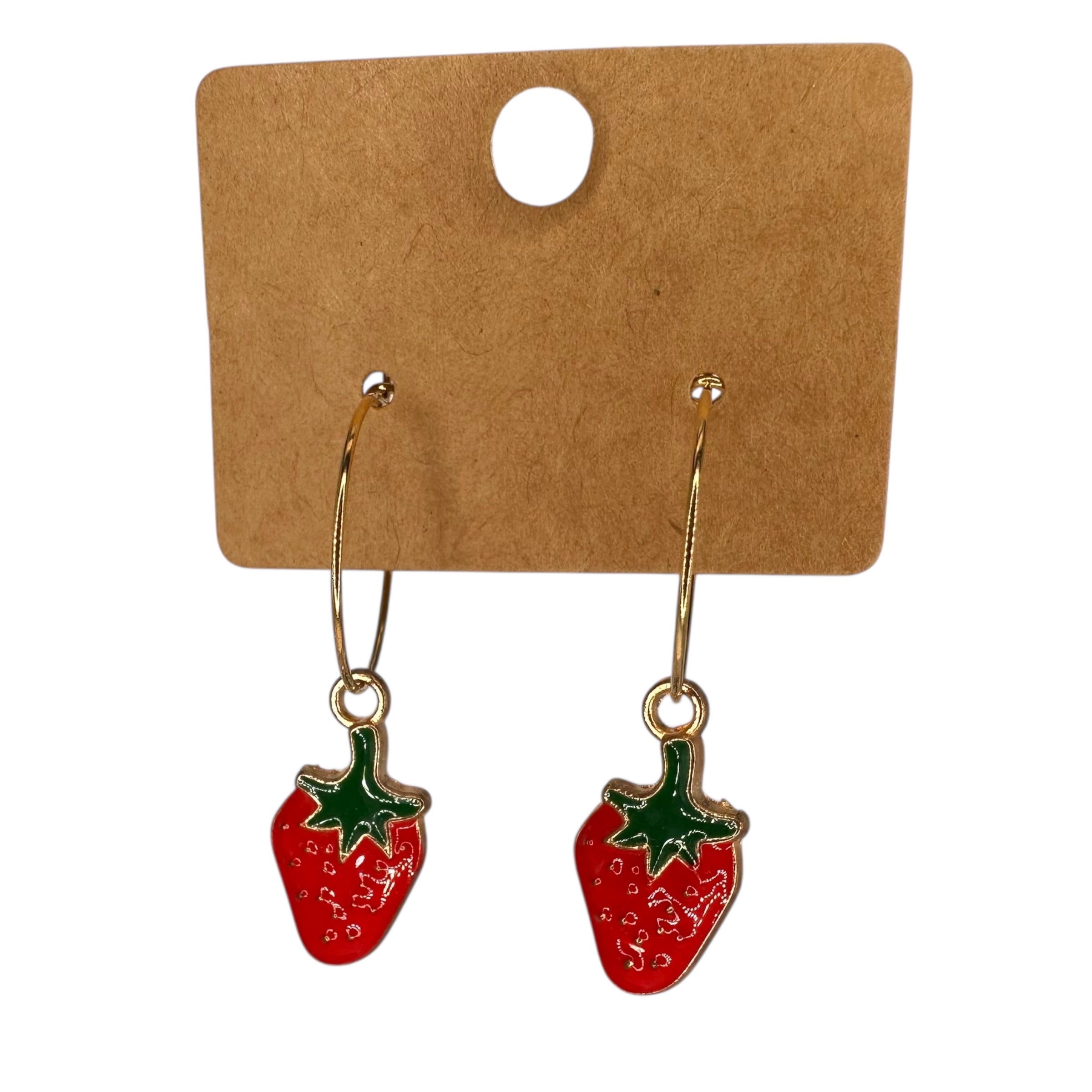 Bright Red Strawberry Charm Earrings