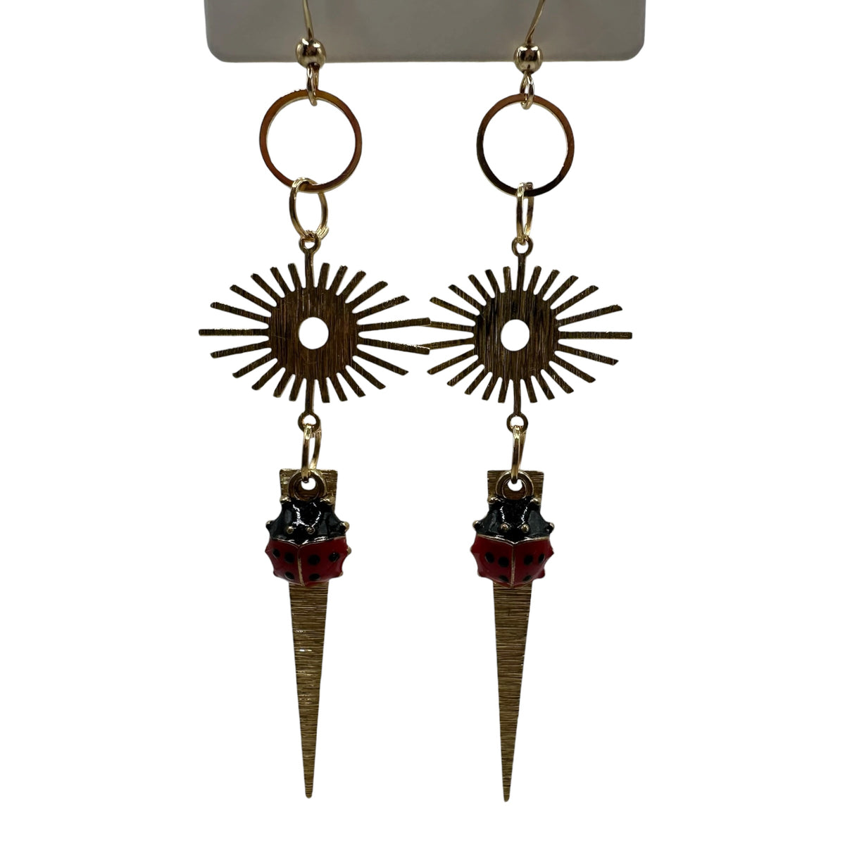 Scarlet Rebel Ladybird Earrings – champagne gold-tone ladybird and dagger drop earrings