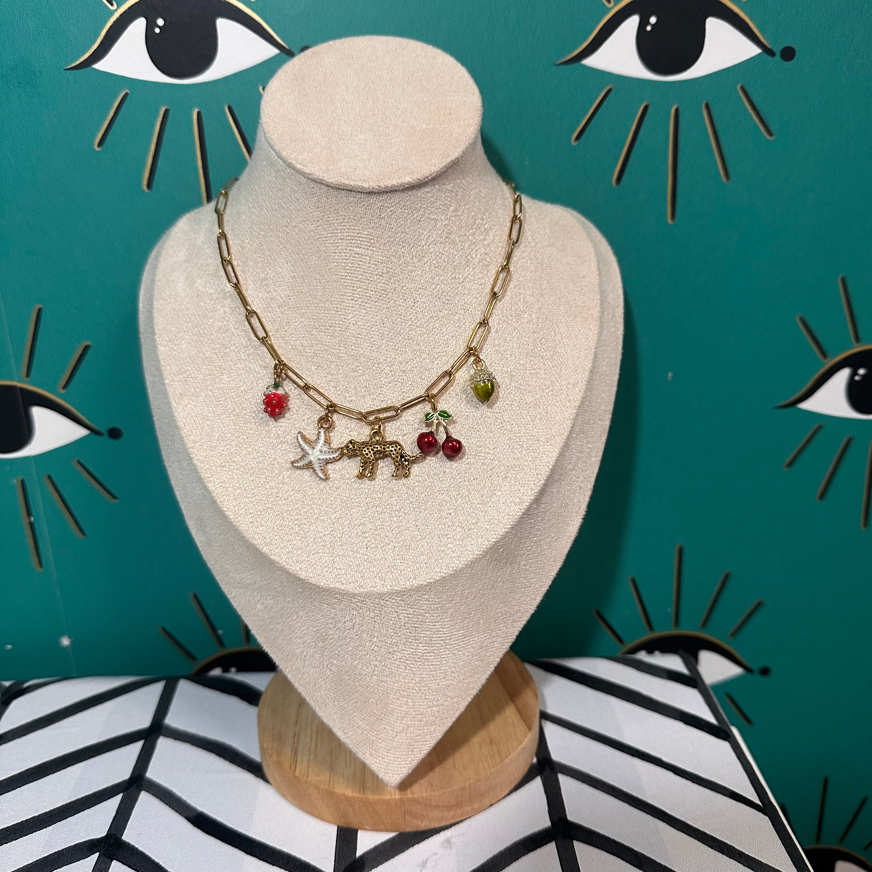Cherry Leopard Parade - Multi-Charm Necklace