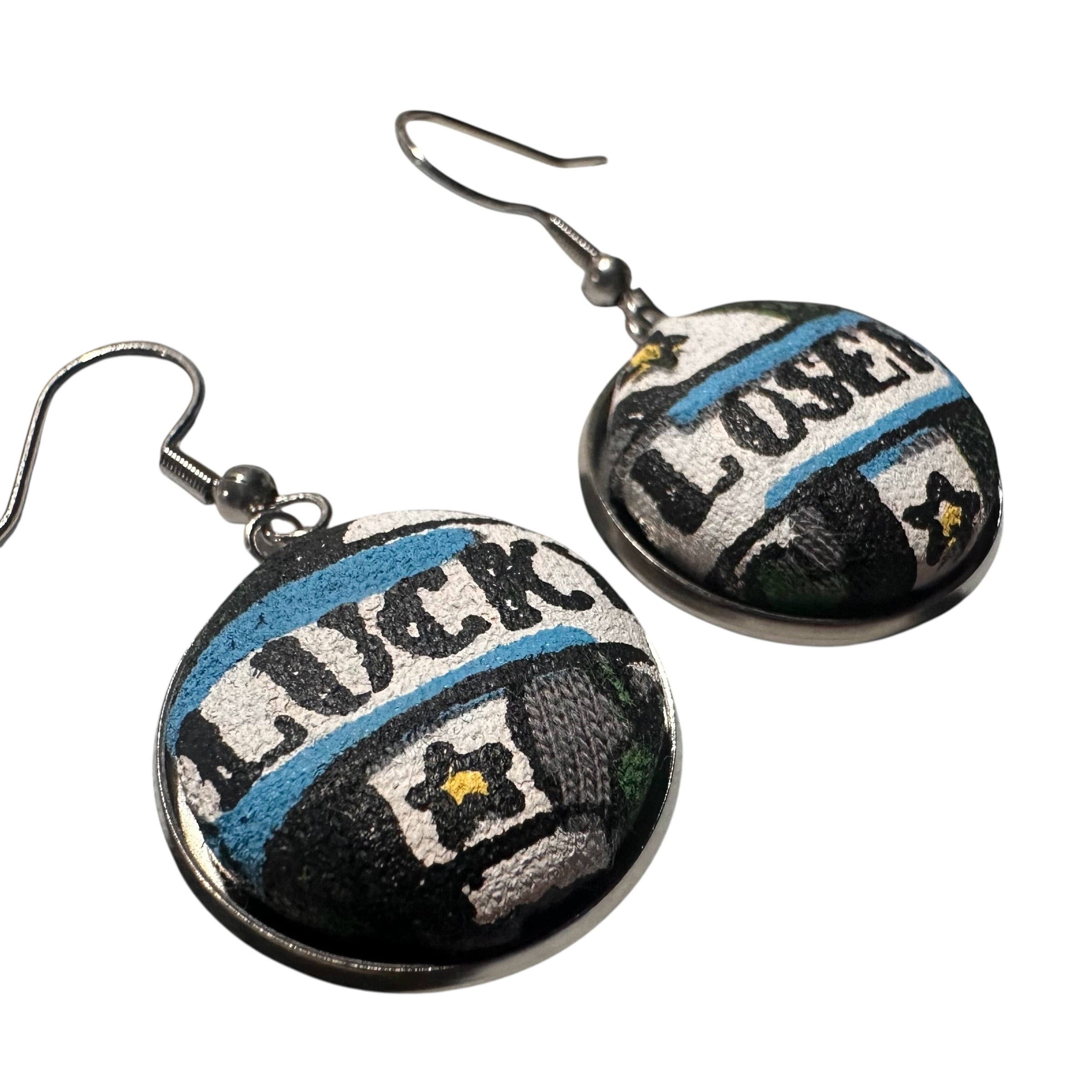 Lucky Loser Small Dangly Button Earrings