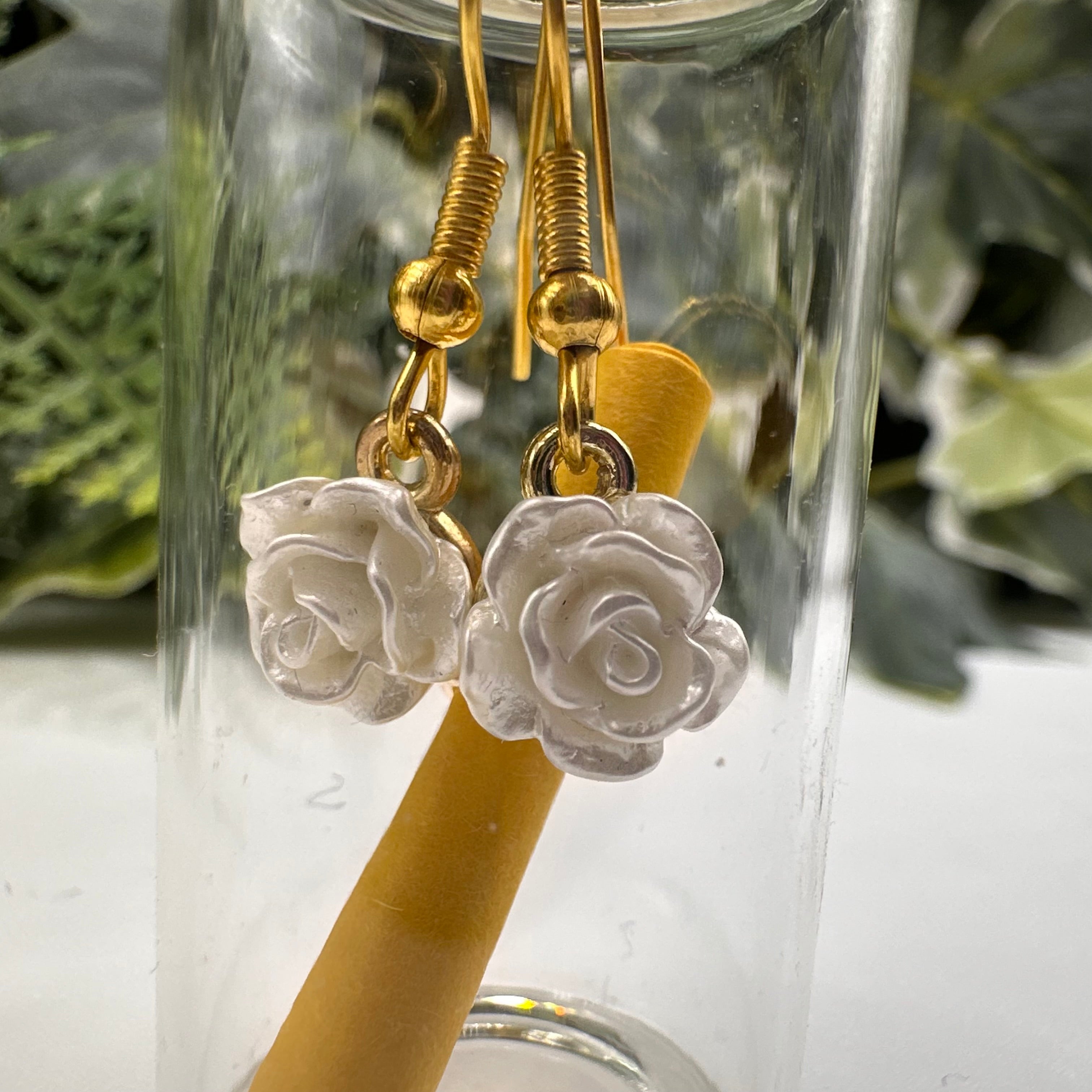 White Rose Bottled Charm Earrings - Gift Boxed