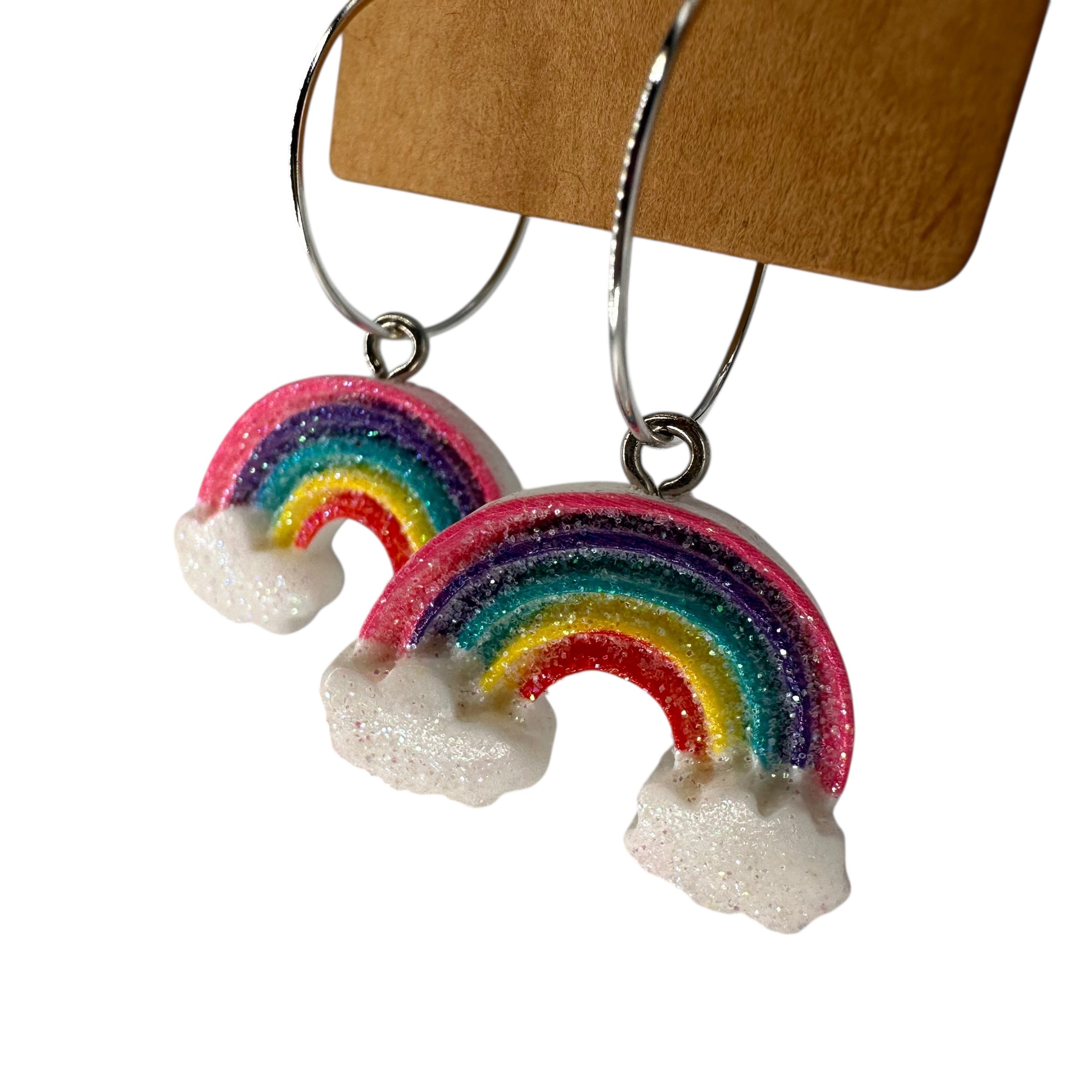 Pink Glitter Rainbow Charm Earrings