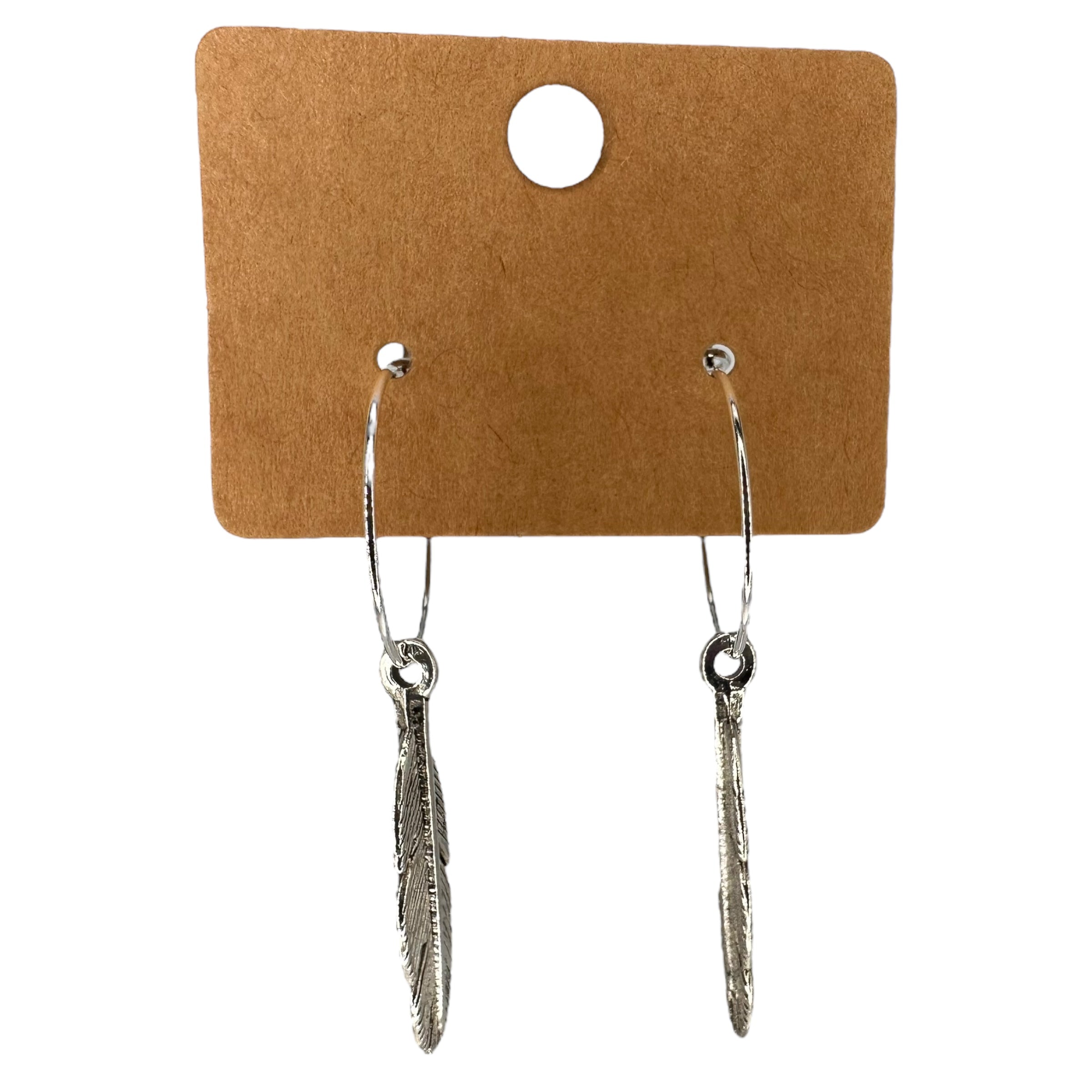 Silver Feather Charm Earrings