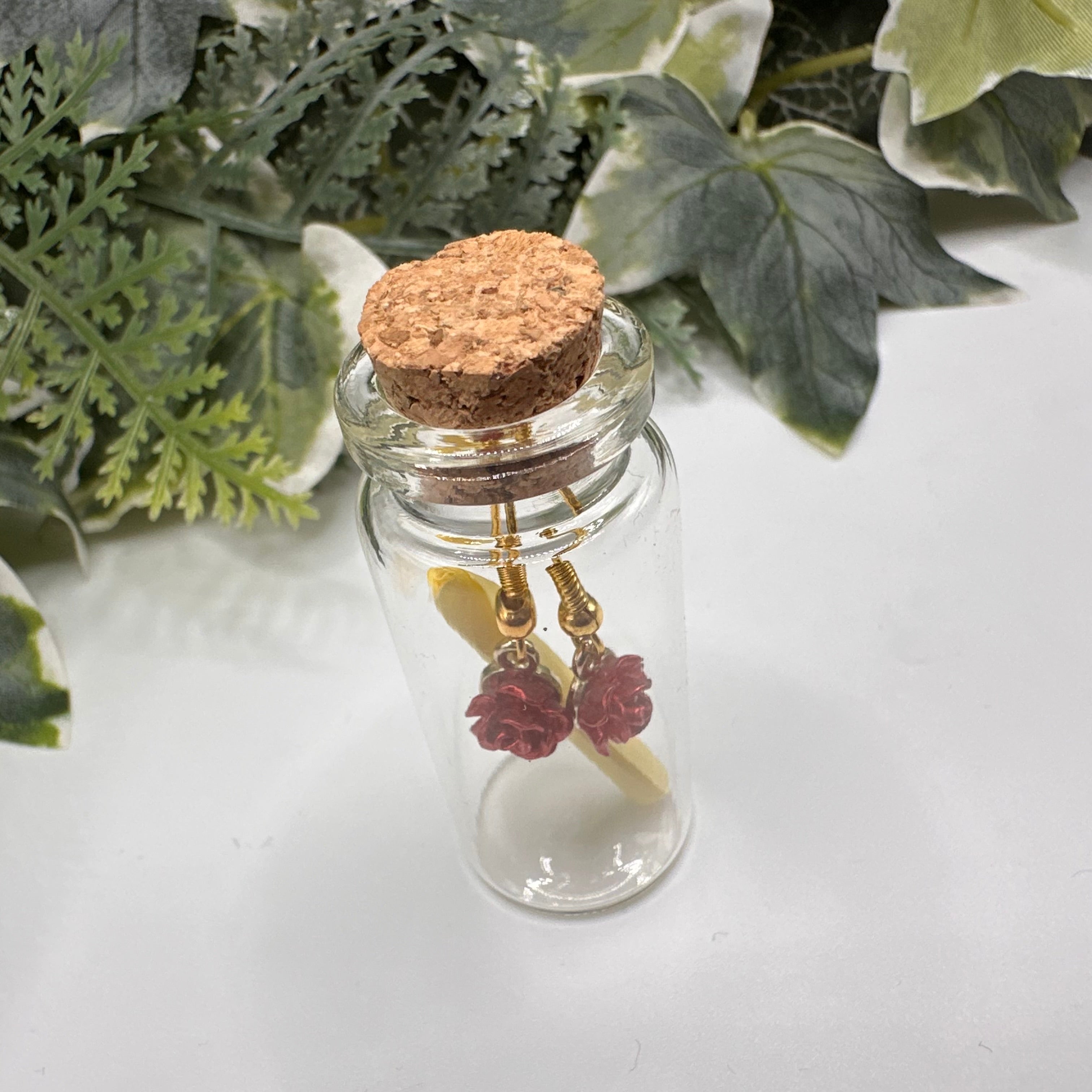 Red Rose Bottled Charm Earrings - Gift Boxed