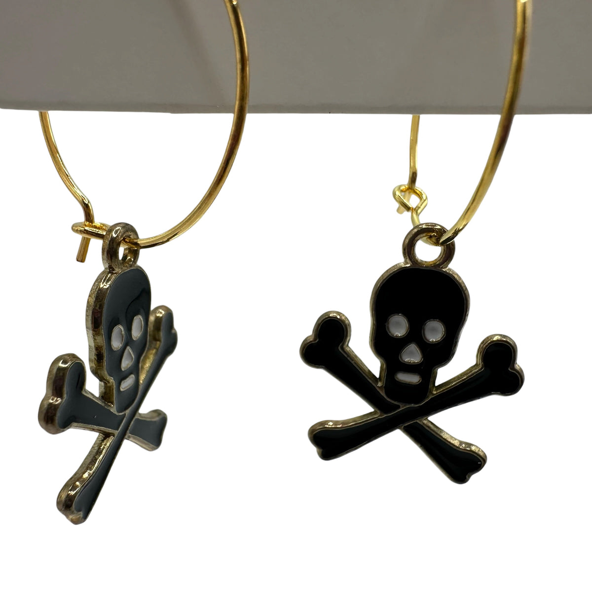 Black & Gold Skull and Crossbones Charm Earrings