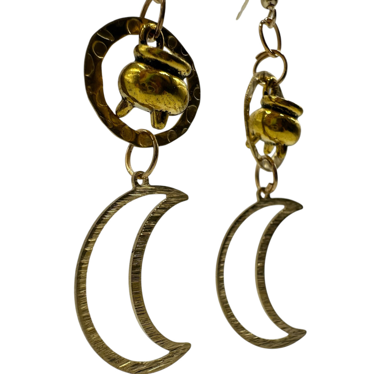 Witching Hour Earrings – champagne gold-tone cauldron and crescent moon earrings