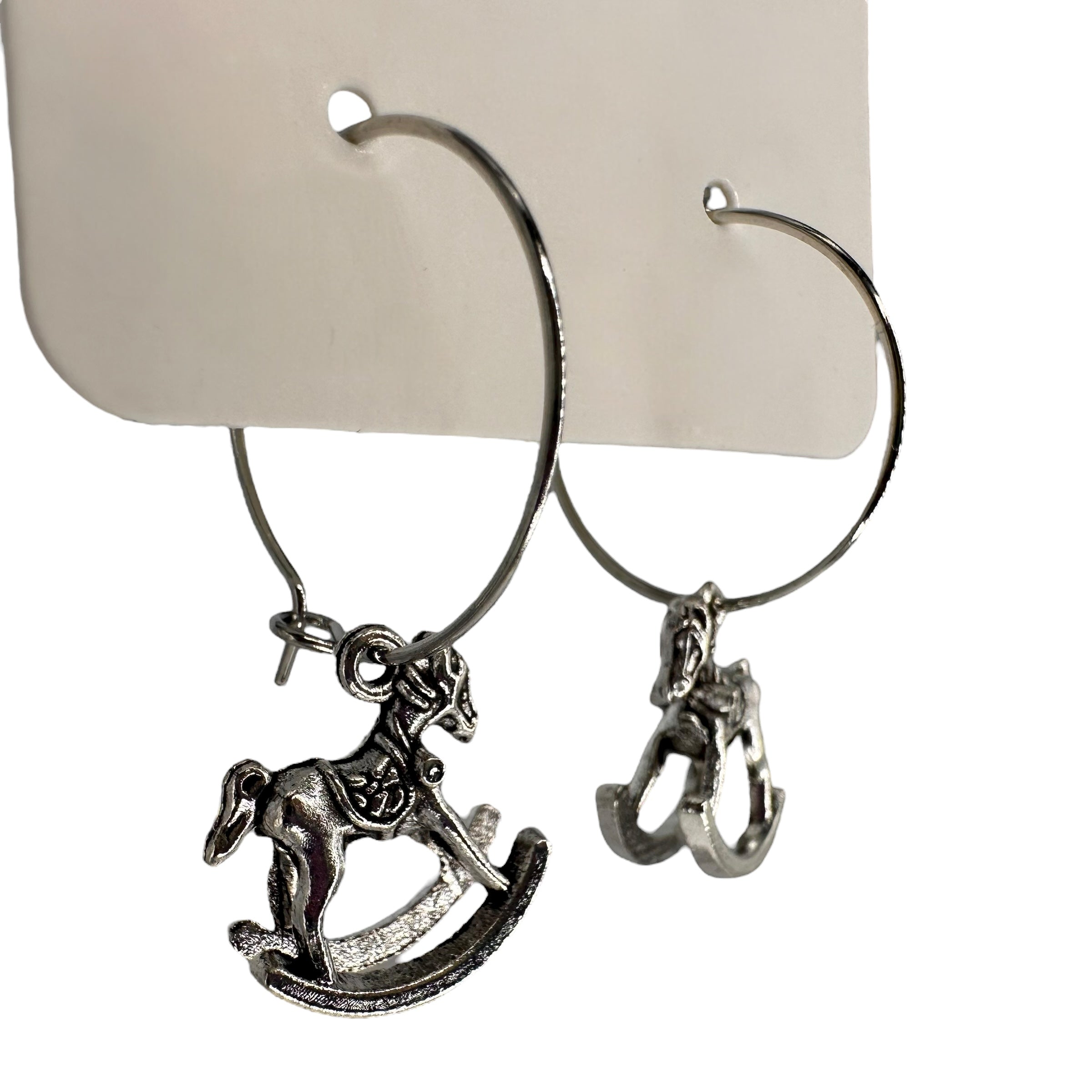 Silver Rocking Horse Charm Earrings