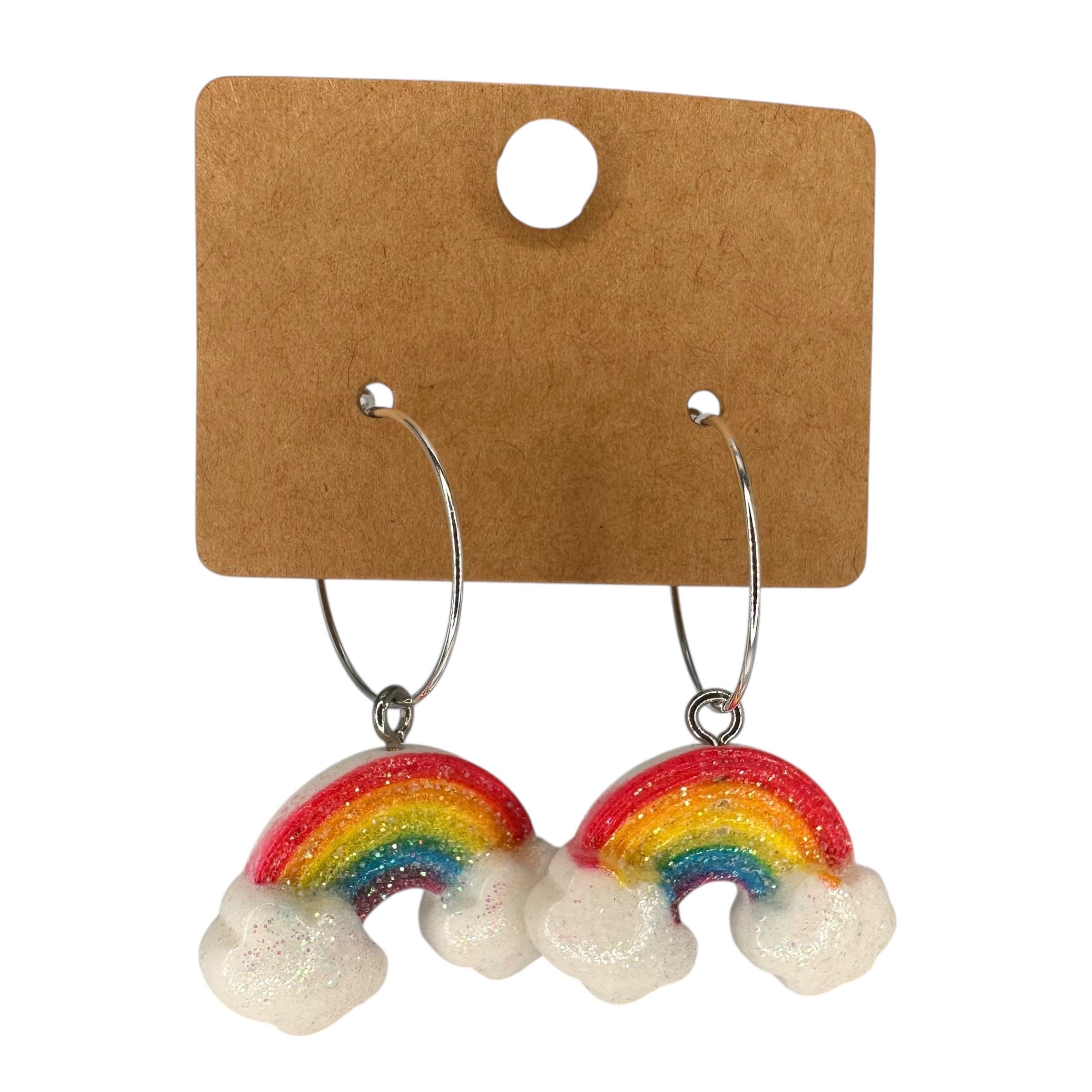 Red Glitter Rainbow Charm Earrings