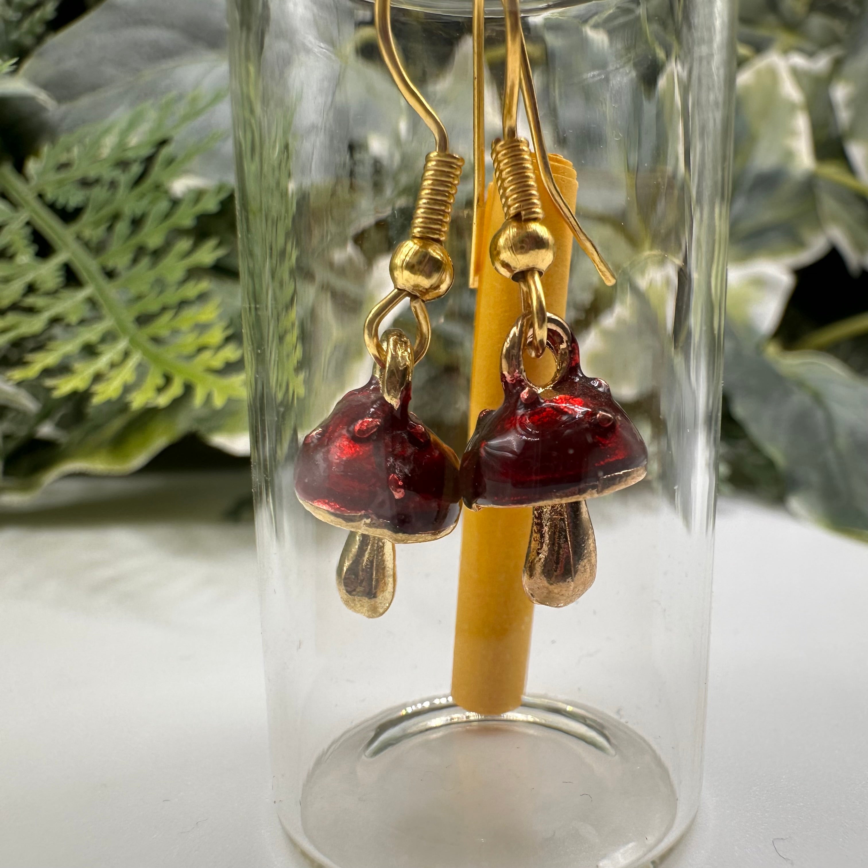Red Toadstool Bottled Charm Earrings - Gift Boxed