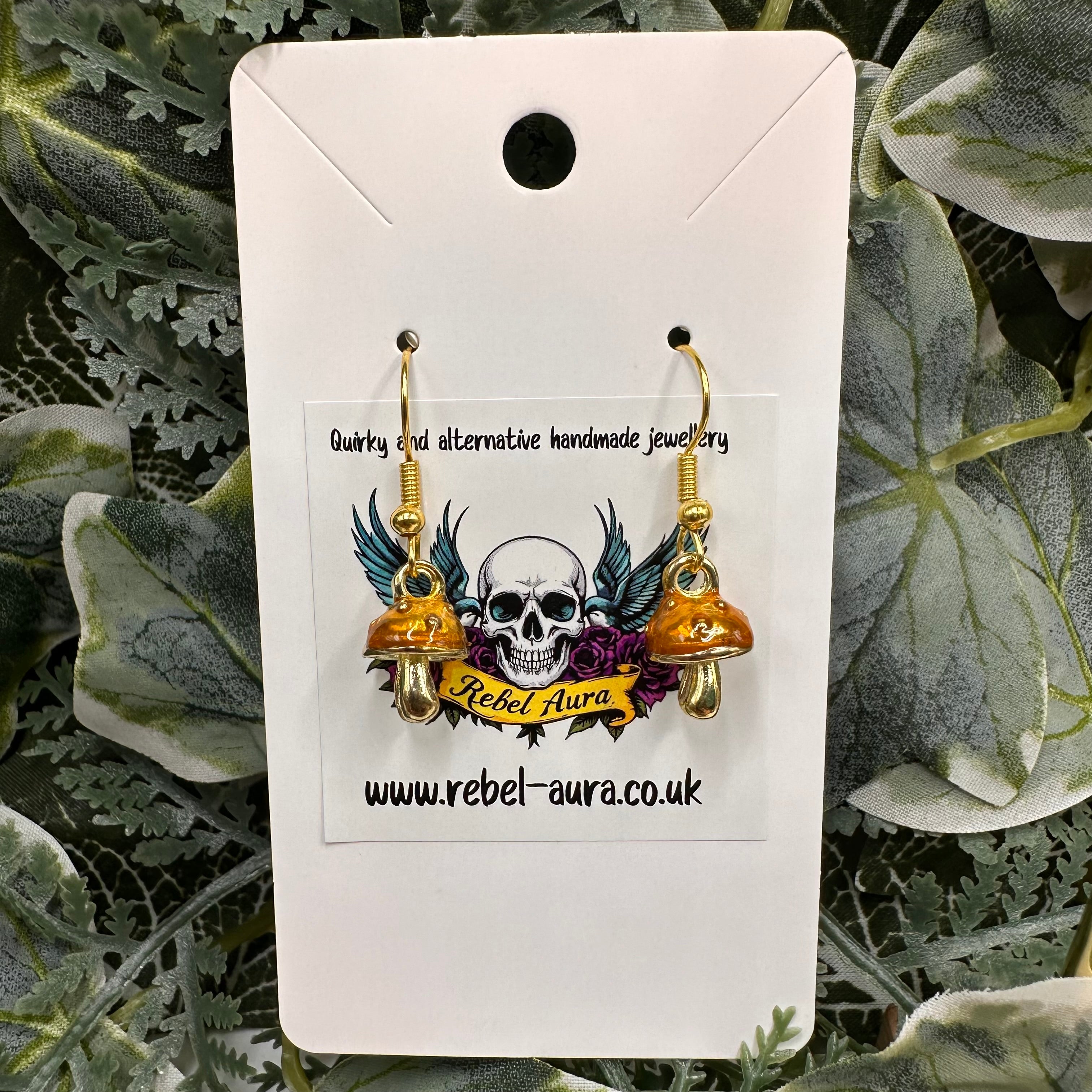 Autumn Orange Toadstool Charm Earrings