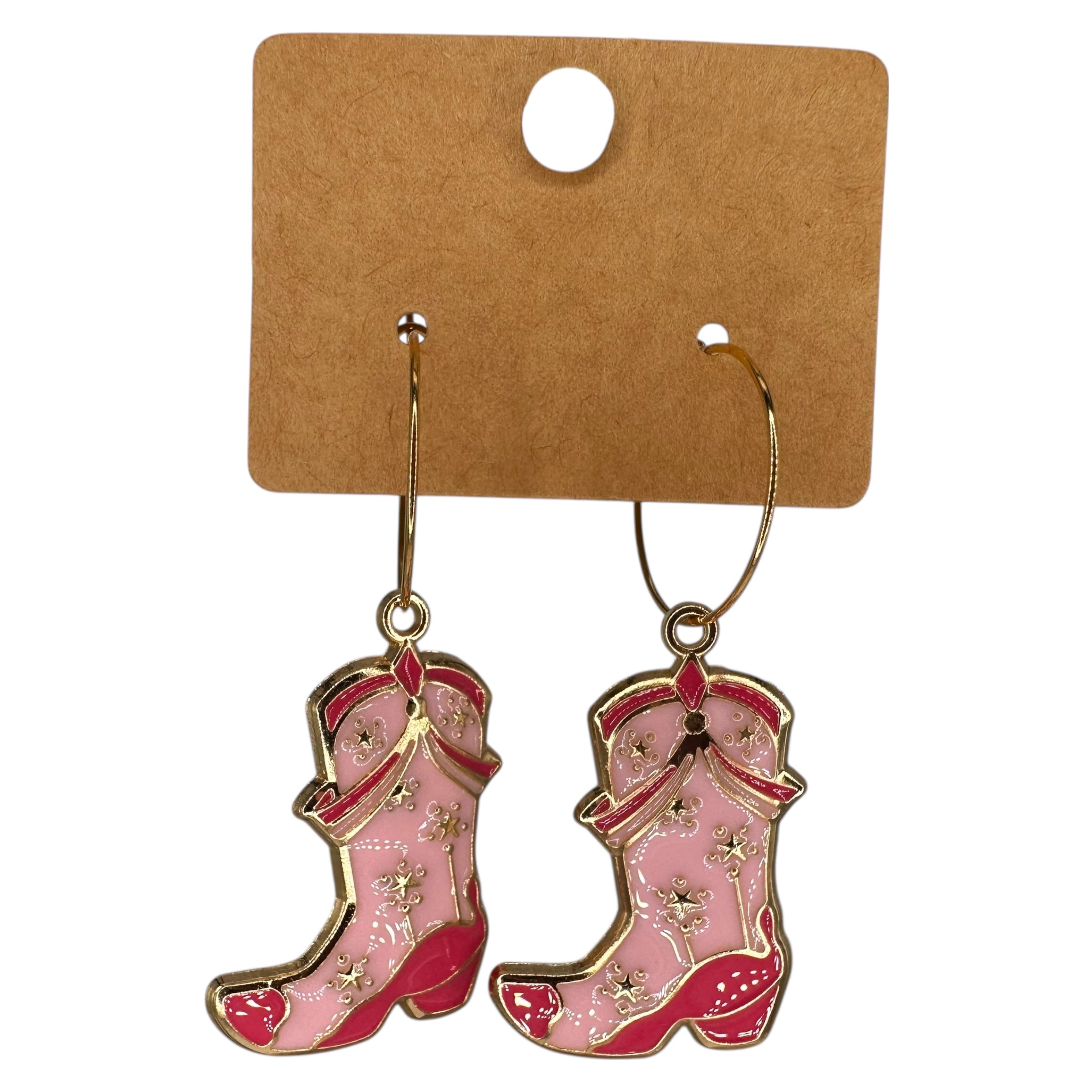 Pink Cowgirl Boot Charm Earrings