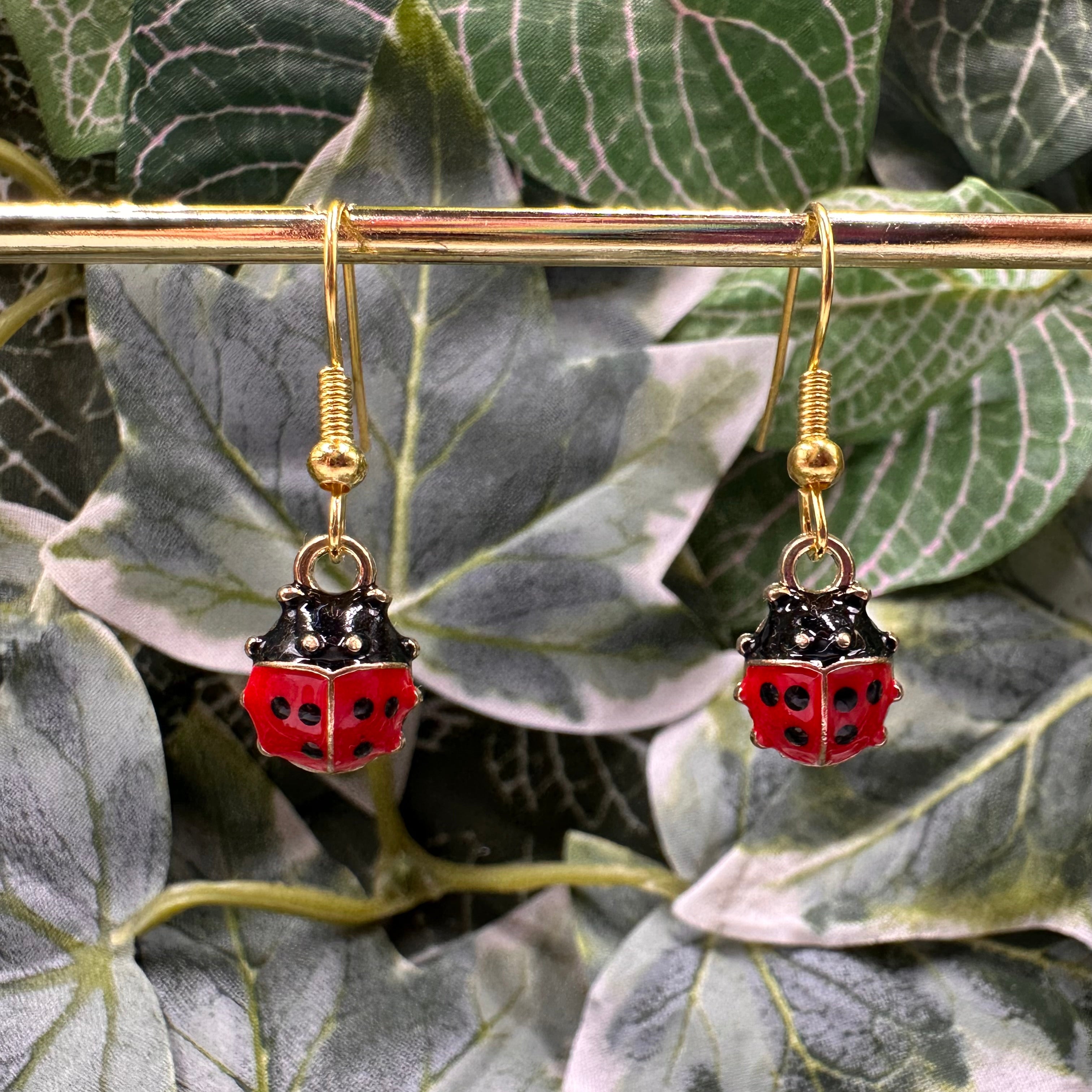 Gold Ladybird Charm Earrings