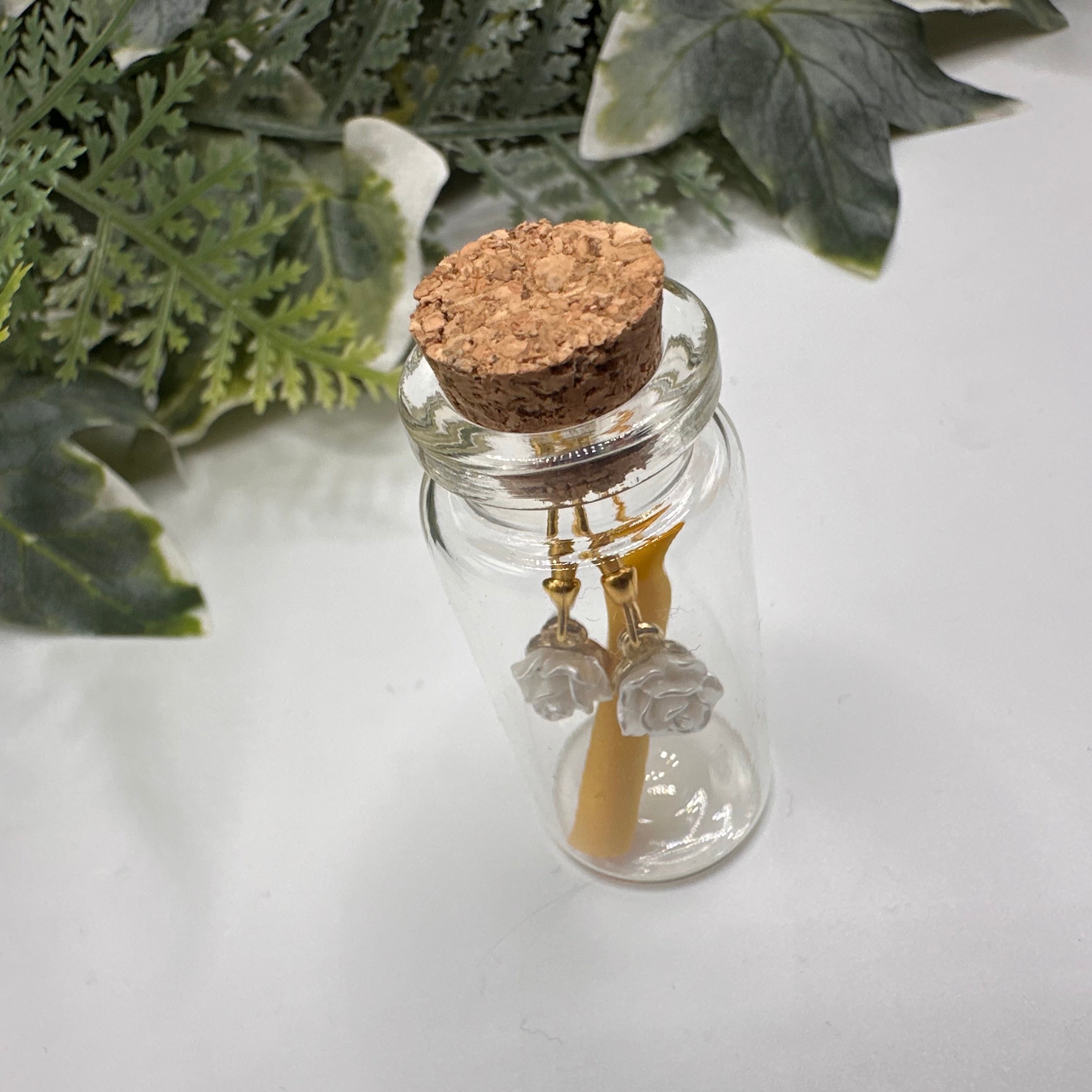 White Rose Bottled Charm Earrings - Gift Boxed