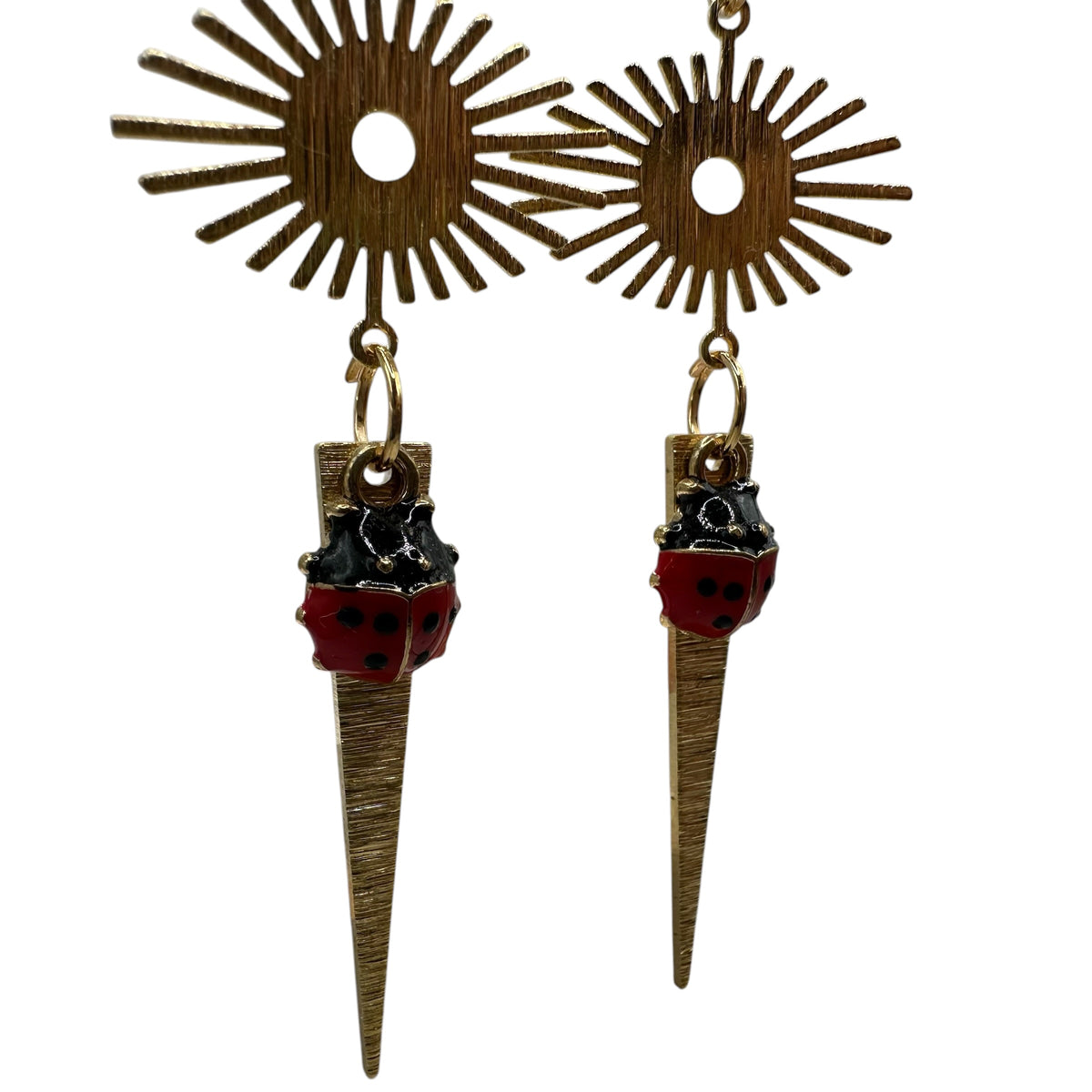 Scarlet Rebel Ladybird Earrings – champagne gold-tone ladybird and dagger drop earrings