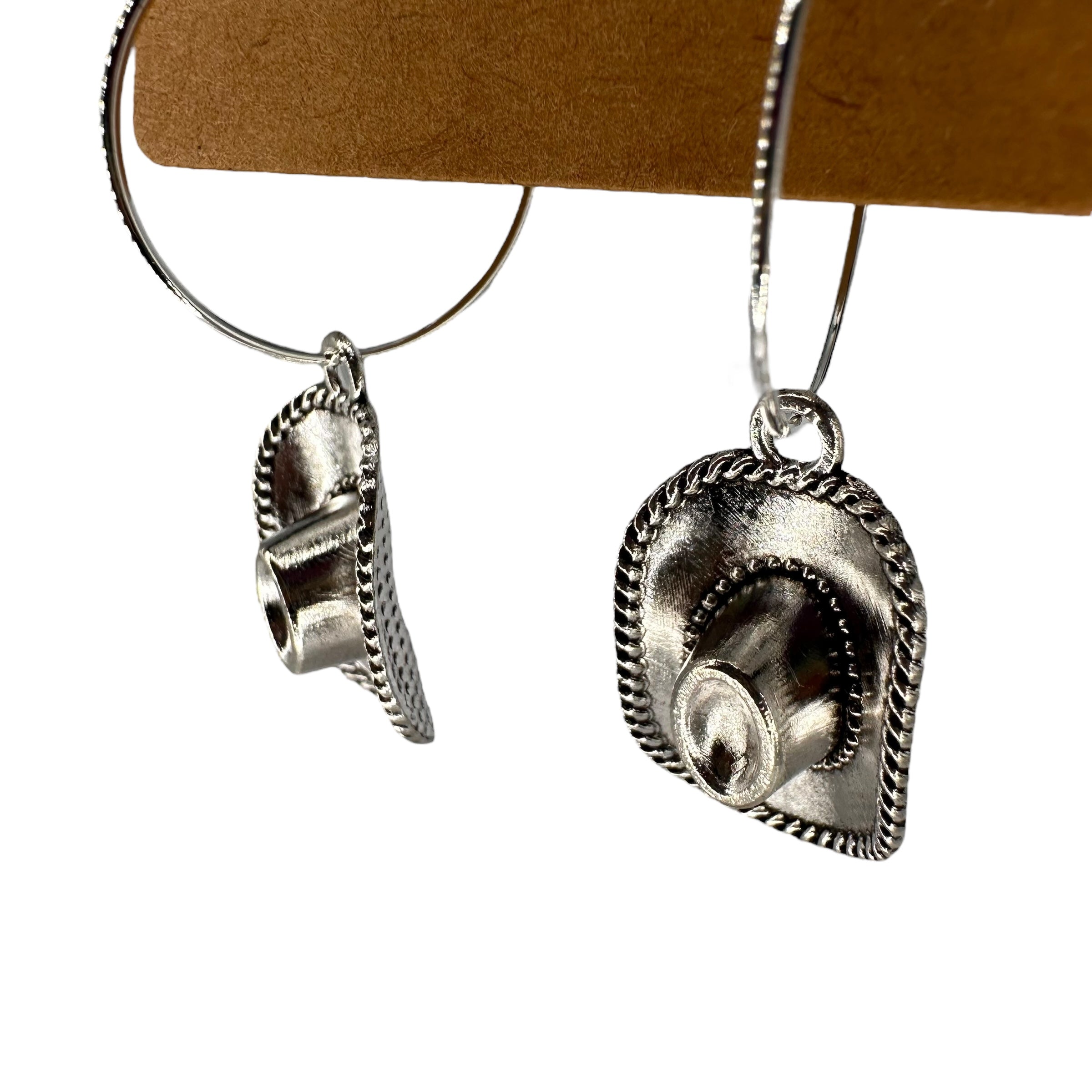 Silver Cowboy Hat Charm Earrings