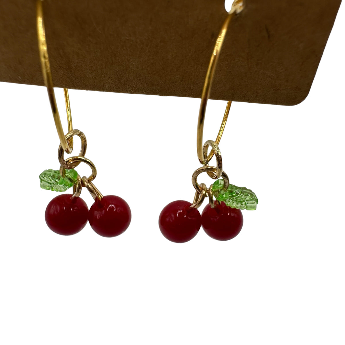 Dark Red Cherry Bead Charm Earrings