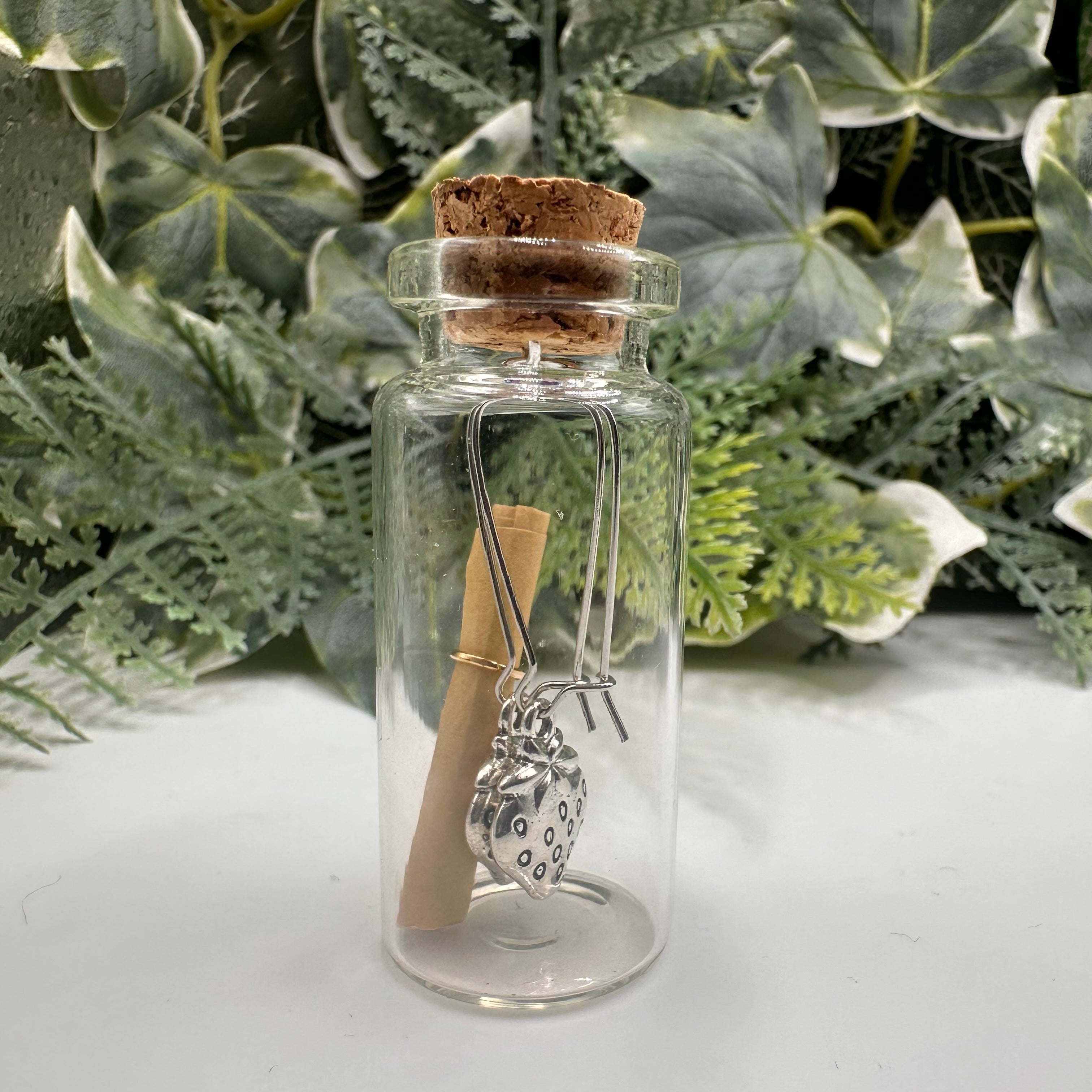 Silver Strawberry Bottled Charm Earrings