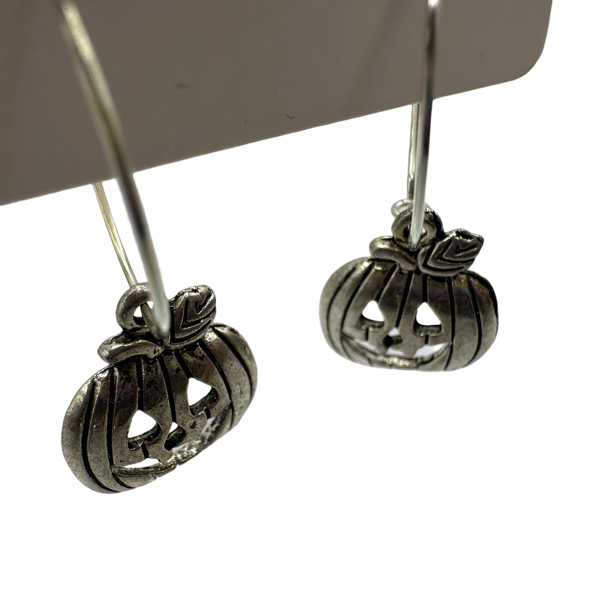 Silver Carved Pumpkin Charm Earrings